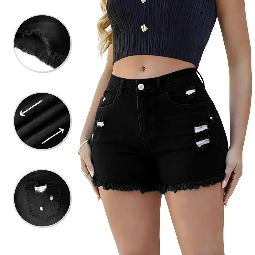 Women's Casual Jeans Shorts Retro Washed and Frayed Design（ Athletic Stretch Jeans ）