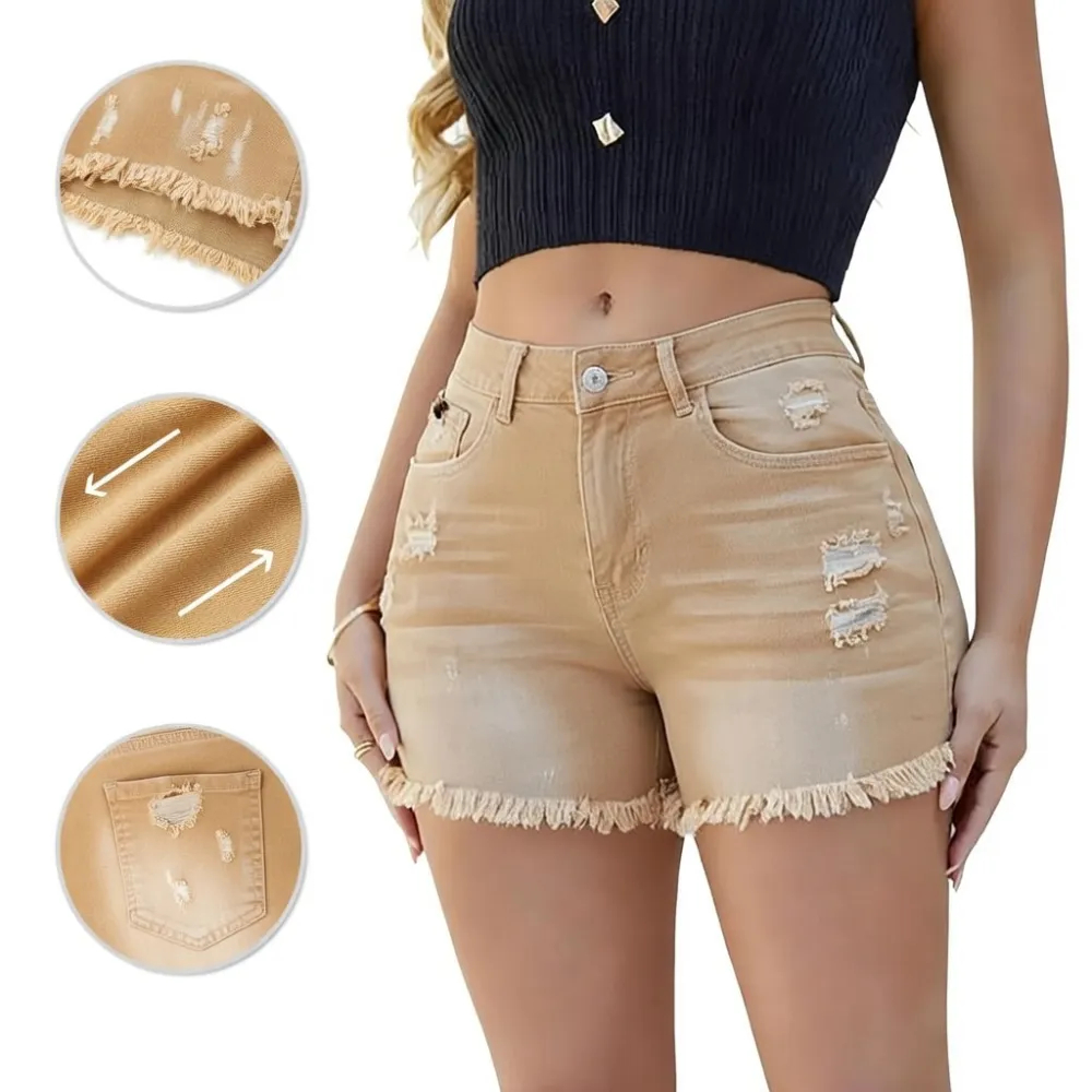 Women's Casual Jeans Shorts Retro Washed and Frayed Design（ Athletic Stretch Jeans ）