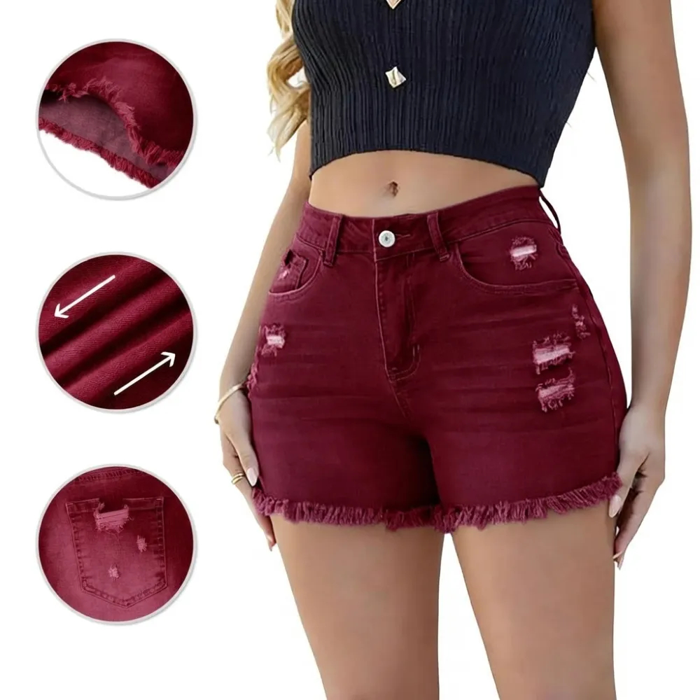 Women's Casual Jeans Shorts Retro Washed and Frayed Design（ Athletic Stretch Jeans ）