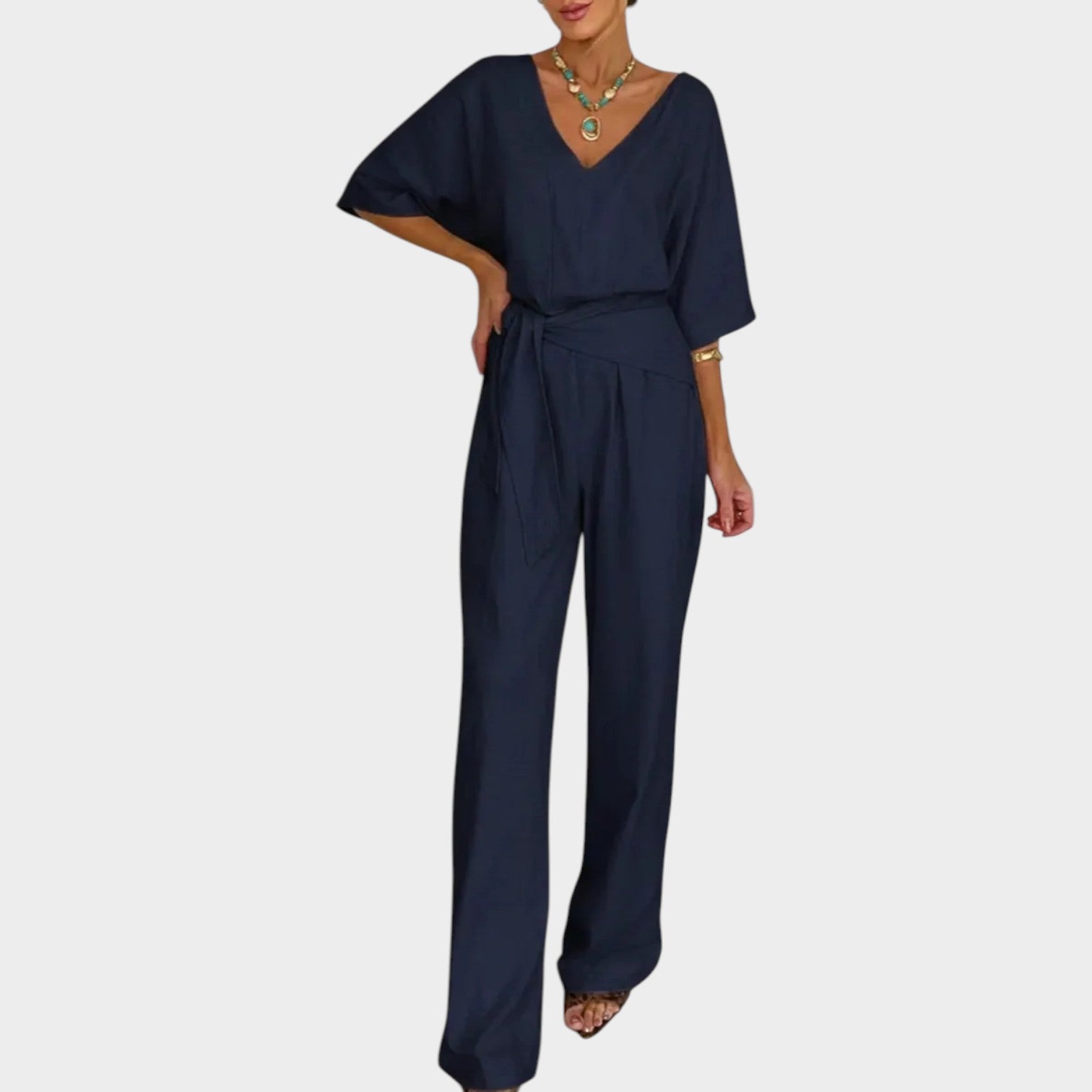 V-Neck Belted Jumpsuit