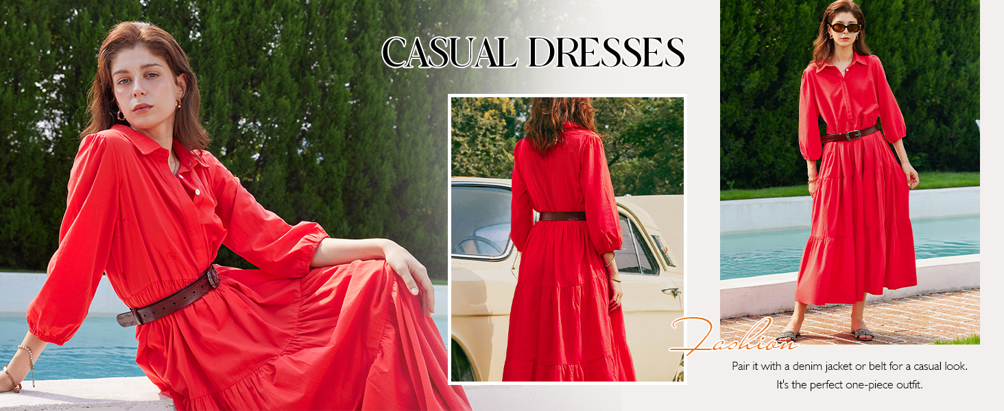 red maxi shirt dress