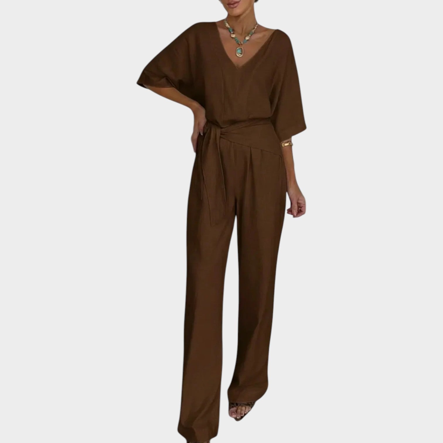 V-Neck Belted Jumpsuit