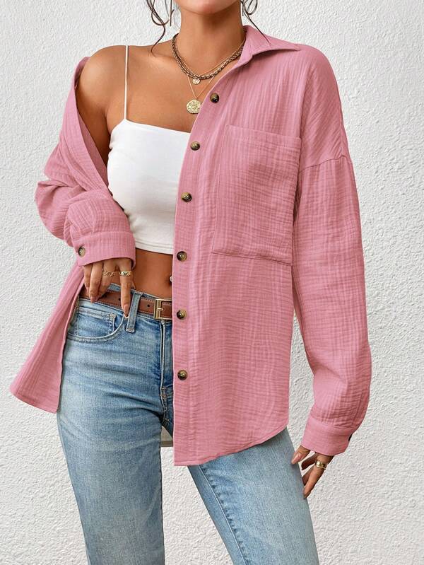  Women's Soft Button Down Cotton-linen Shirt