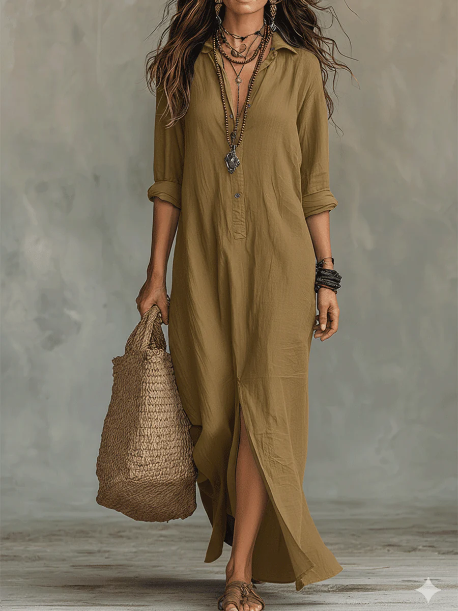🌿New Linen🔥 Flowy Maxi Dress with Front Buttons