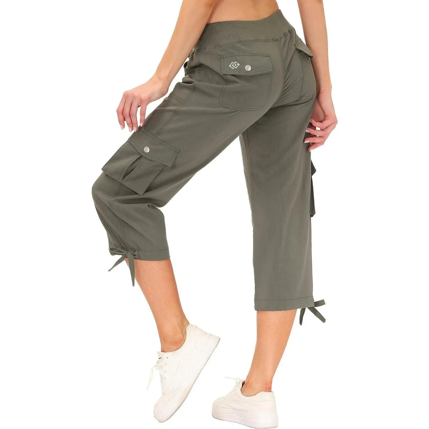 Women's Cargo Capris Hiking Pants Lightweight Quick Dry Outdoor Athletic Travel Casual Loose Comfy Cute Pockets