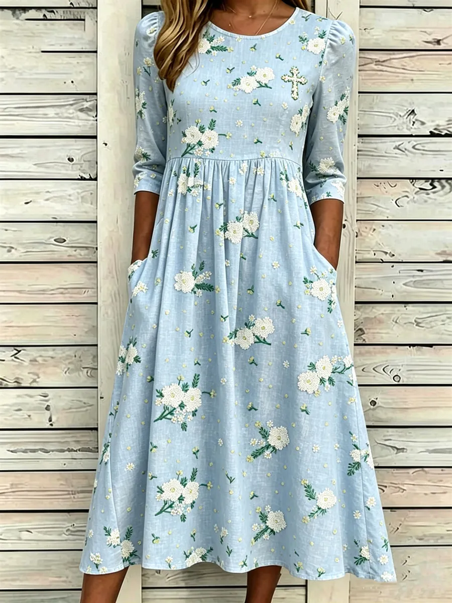 Women'S Cotton And Linen Casual Printed Loose Dress