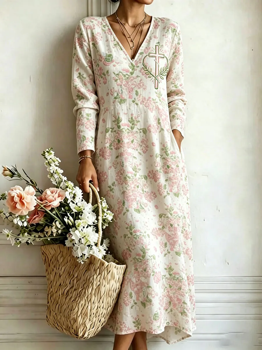 Women'S Cotton And Linen Casual Printed Loose Dress