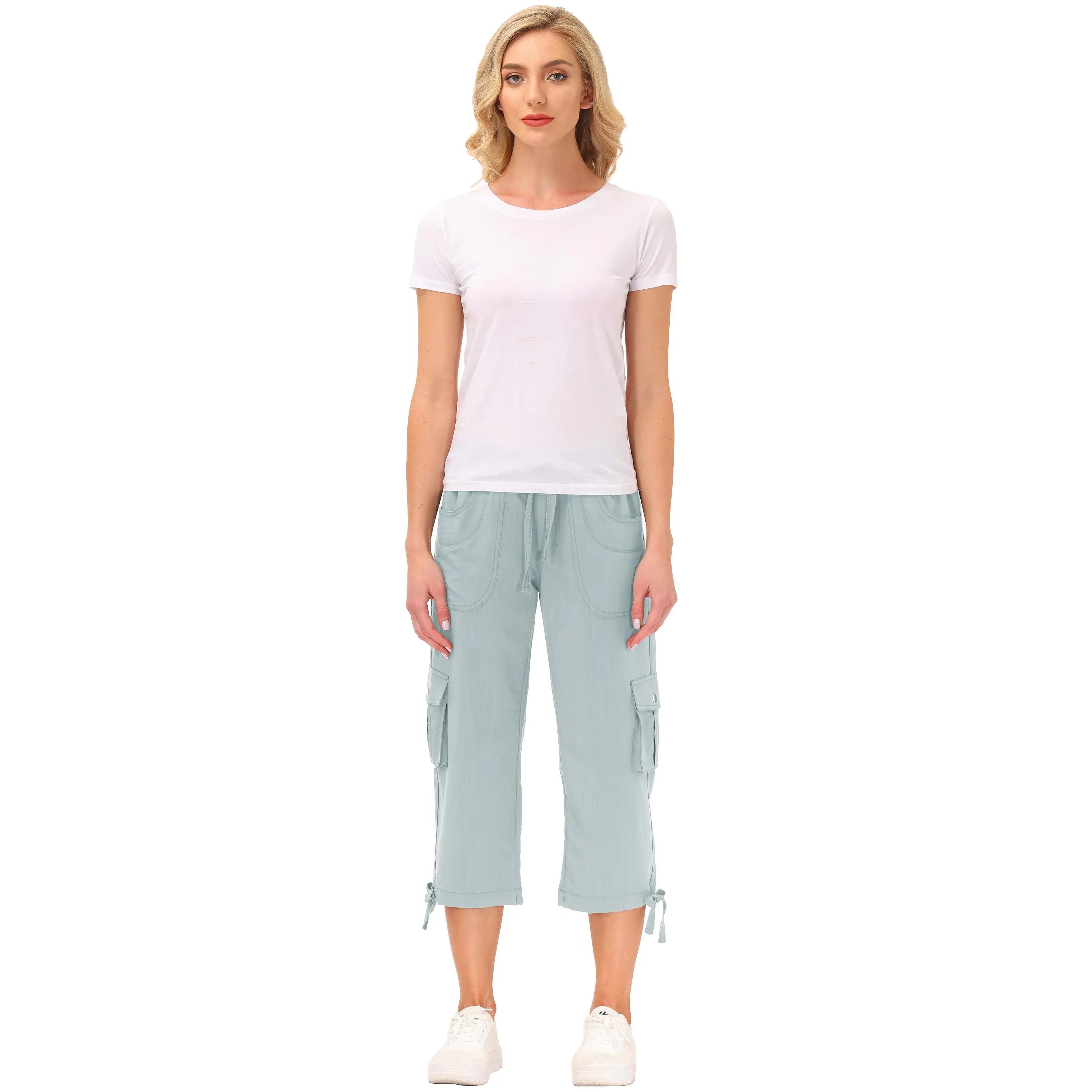 Women's Cargo Capris Hiking Pants Lightweight Quick Dry Outdoor Athletic Travel Casual Loose Comfy Cute Pockets