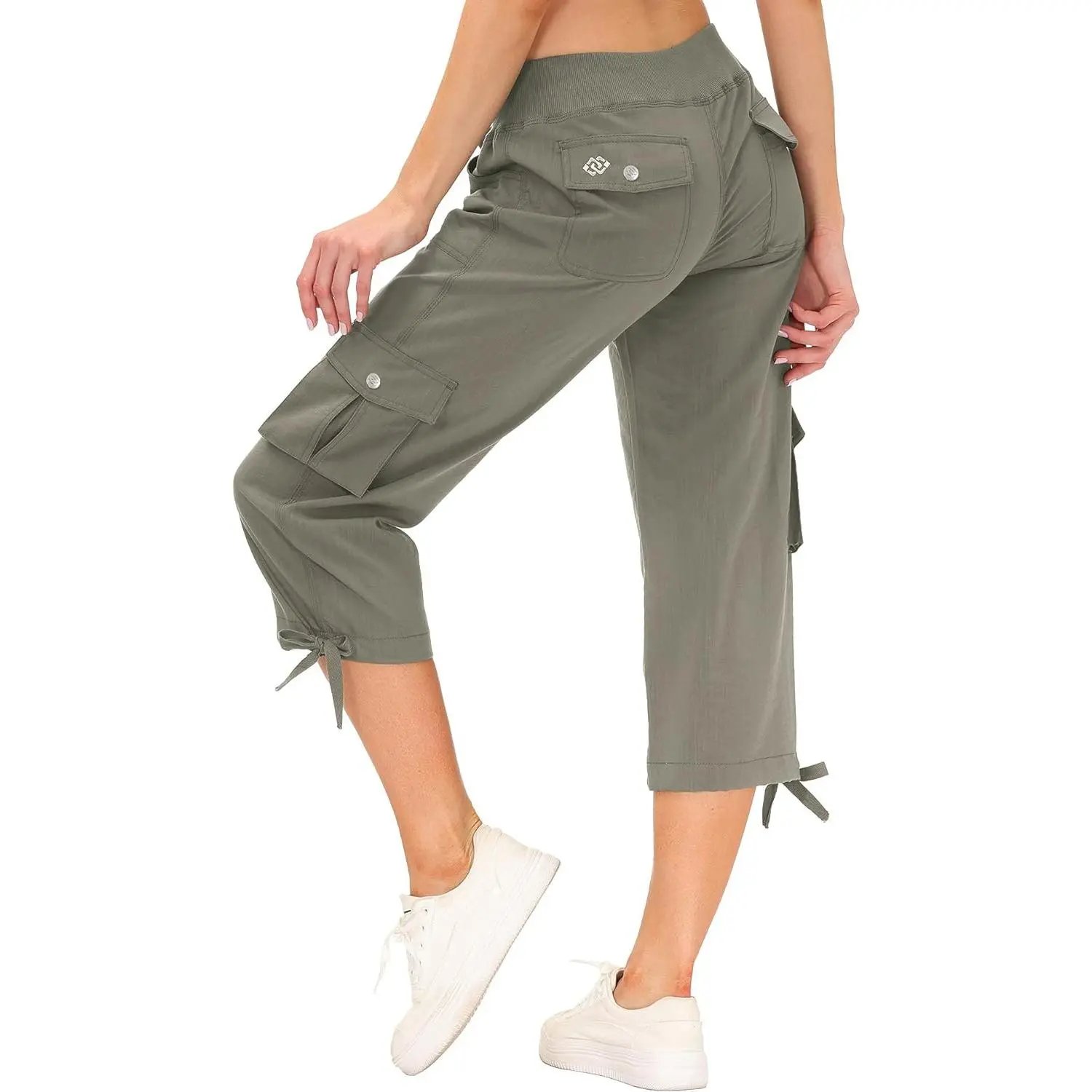 Women's Cargo Capris Hiking Pants Lightweight Quick Dry Outdoor Athletic Travel Casual Loose Comfy Cute Pockets