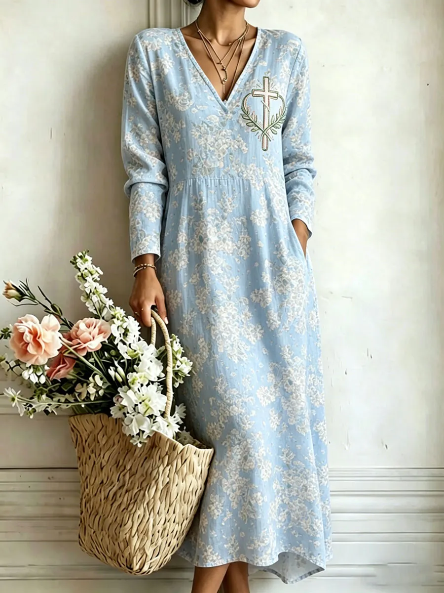 Women'S Cotton And Linen Casual Printed Loose Dress