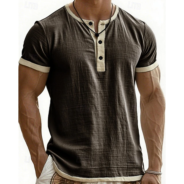 Men’s Color Block Henley Short Sleeve T-Shirt