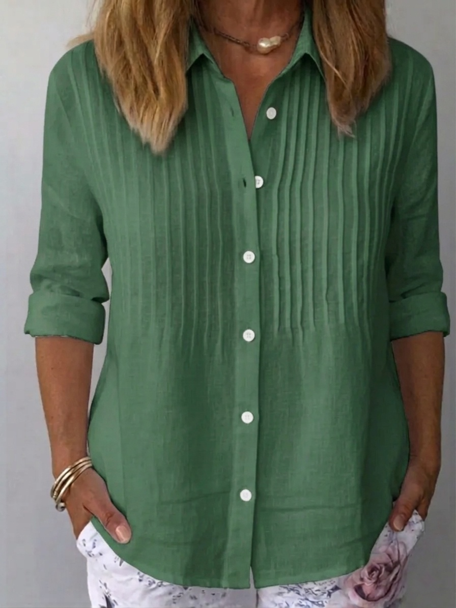 🔥CLEARANCE SALE🔥Women's Solid-color Casual Pleated Cotton-linen Shirt