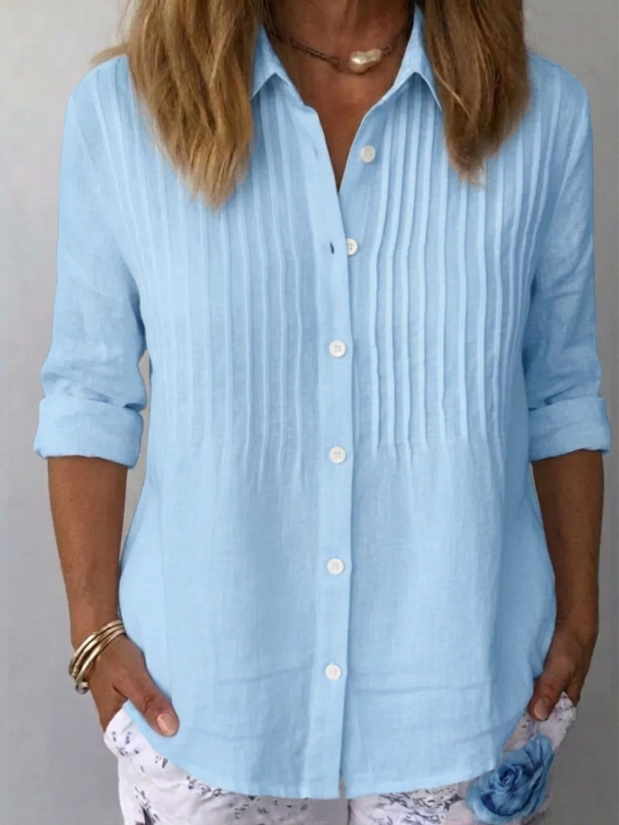 🔥CLEARANCE SALE🔥Women's Solid-color Casual Pleated Cotton-linen Shirt