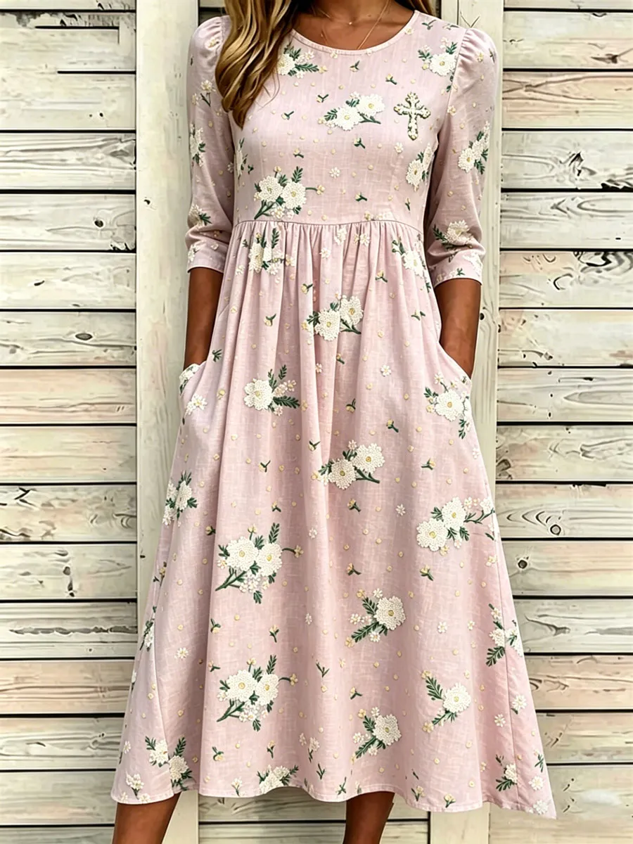 Women'S Cotton And Linen Casual Printed Loose Dress