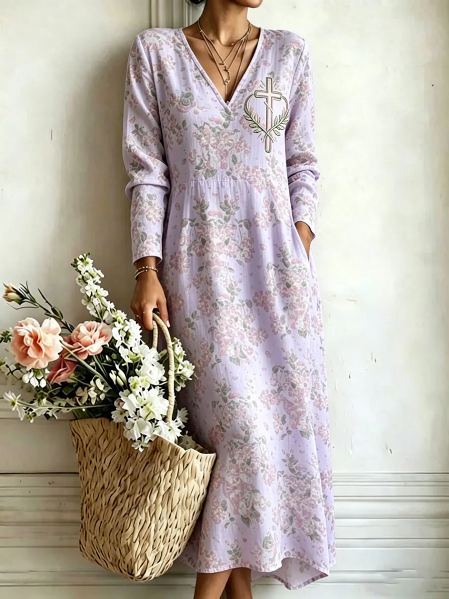 Women'S Cotton And Linen Casual Printed Loose Dress