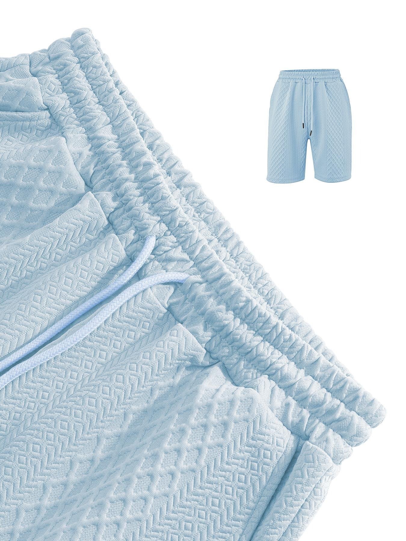 Men's Solid Polo Shirt & Drawstring Waist Shorts Set, Cozy Breathable Two-piece Outfits