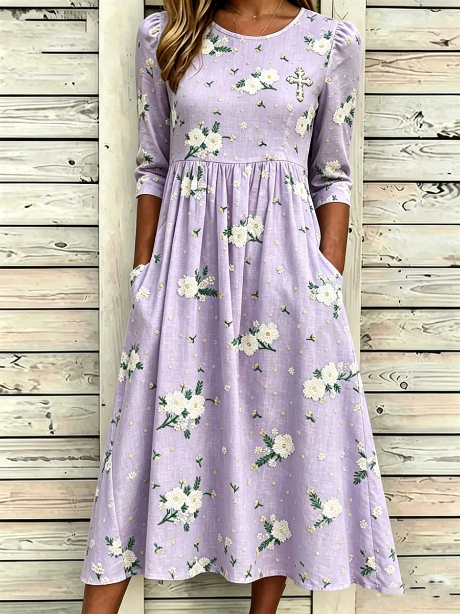Women'S Cotton And Linen Casual Printed Loose Dress