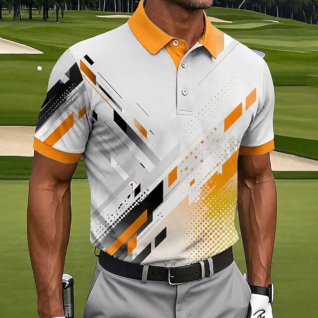  Men's Geometic Golf Sports Polo Shirts Short Sleeve Polo Shirts 