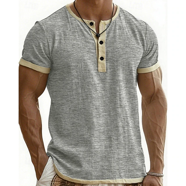 Men’s Color Block Henley Short Sleeve T-Shirt