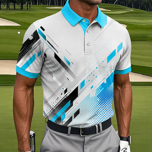  Men's Geometic Golf Sports Polo Shirts Short Sleeve Polo Shirts 