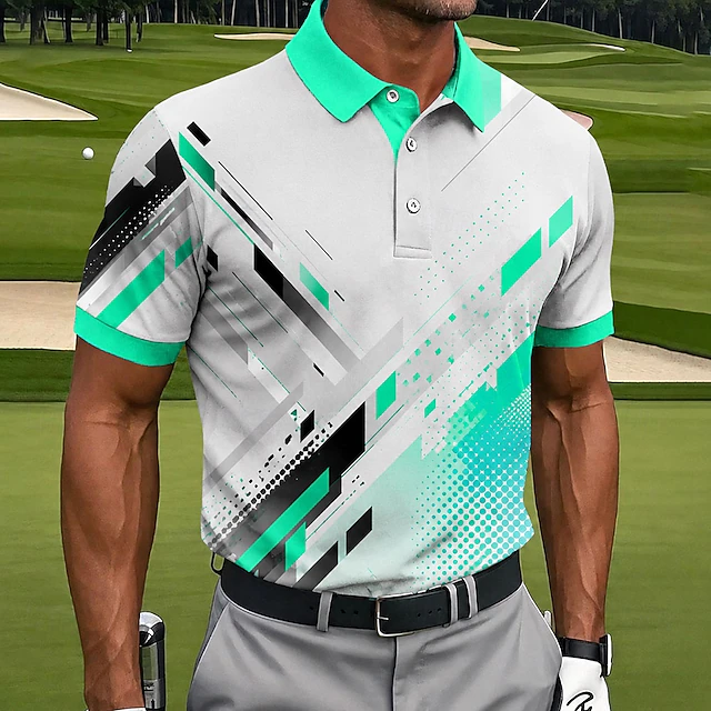  Men's Geometic Golf Sports Polo Shirts Short Sleeve Polo Shirts 