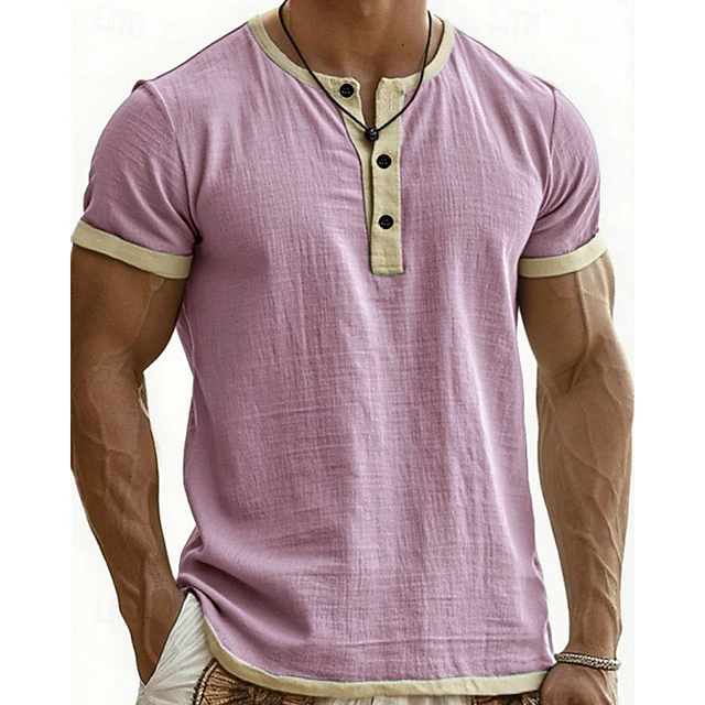 Men’s Color Block Henley Short Sleeve T-Shirt