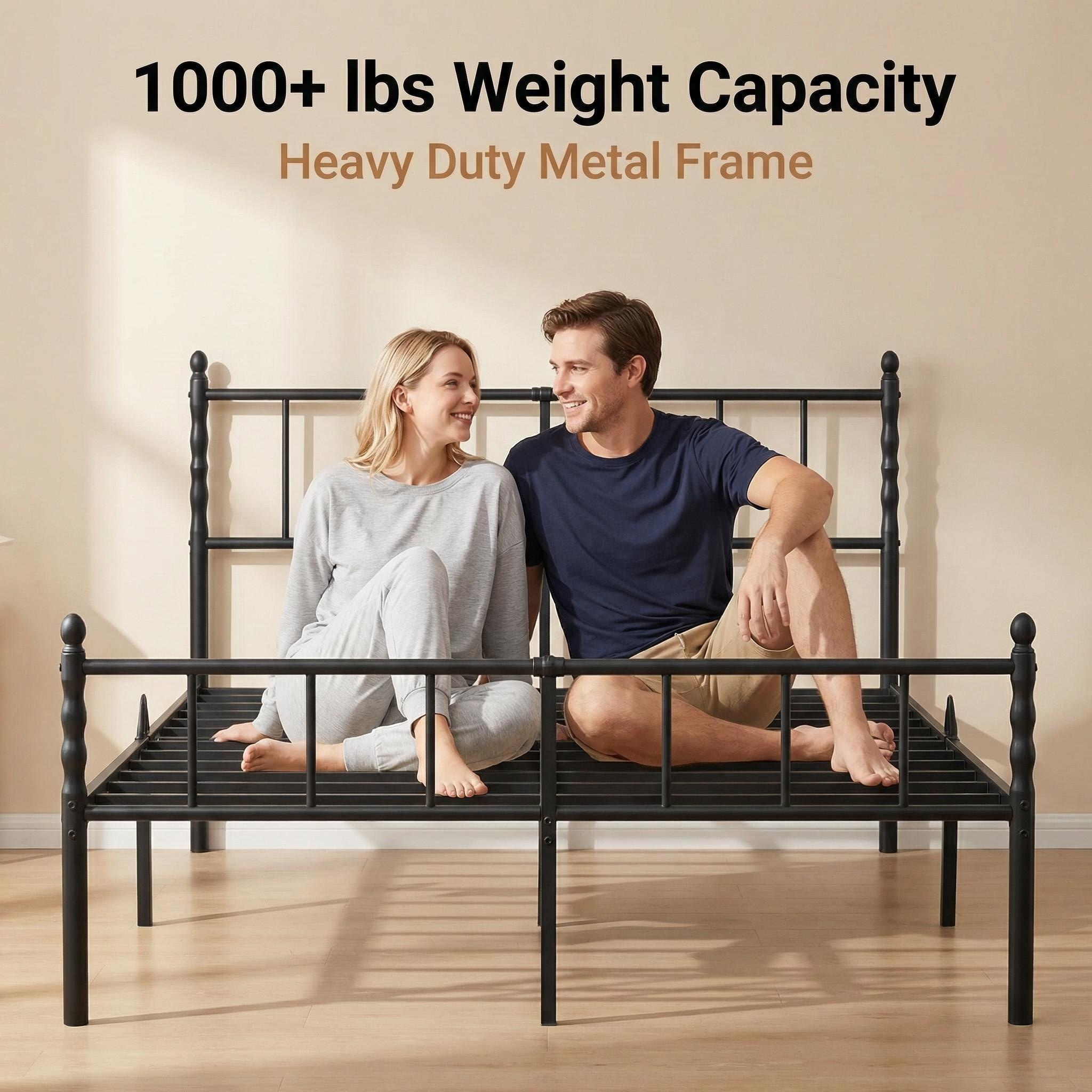 Bedsunus Classic Metal Platform Bed Frame with Headboard and Footboard, Heavy Duty Steel Mattress Foundation, No Box Spring Needed