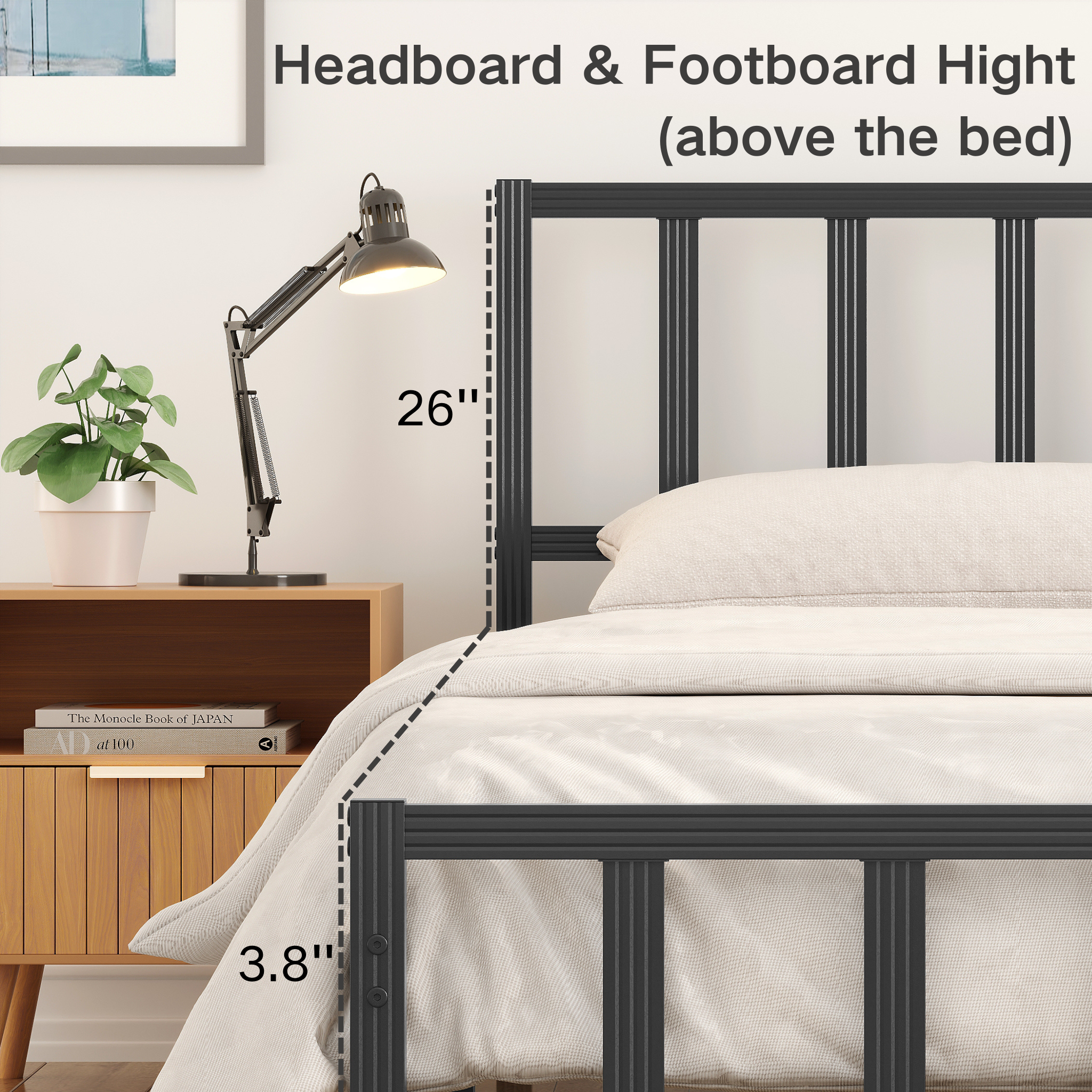 Bedsnus 14 inch Solid Metal Bed Frame with Headboard and Footboard, Heavy Duty Metal Platform No Box Spring Needed, Easy Assembly, Black