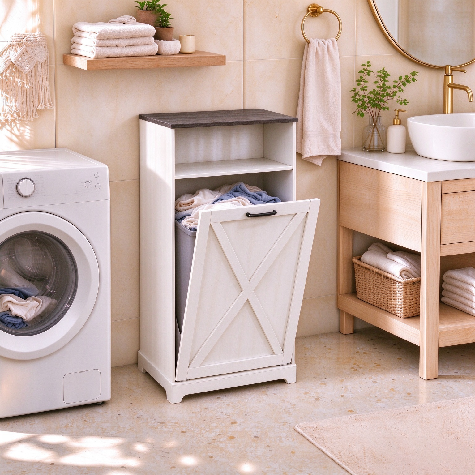 Bedsnus 13 Gallon Tilt Out Trash Cabinet, Pet Proof Garbage Recycling Cabinet for Kitchen, Wooden Cabinet For Kitchen, Living Room, Bathroom, White