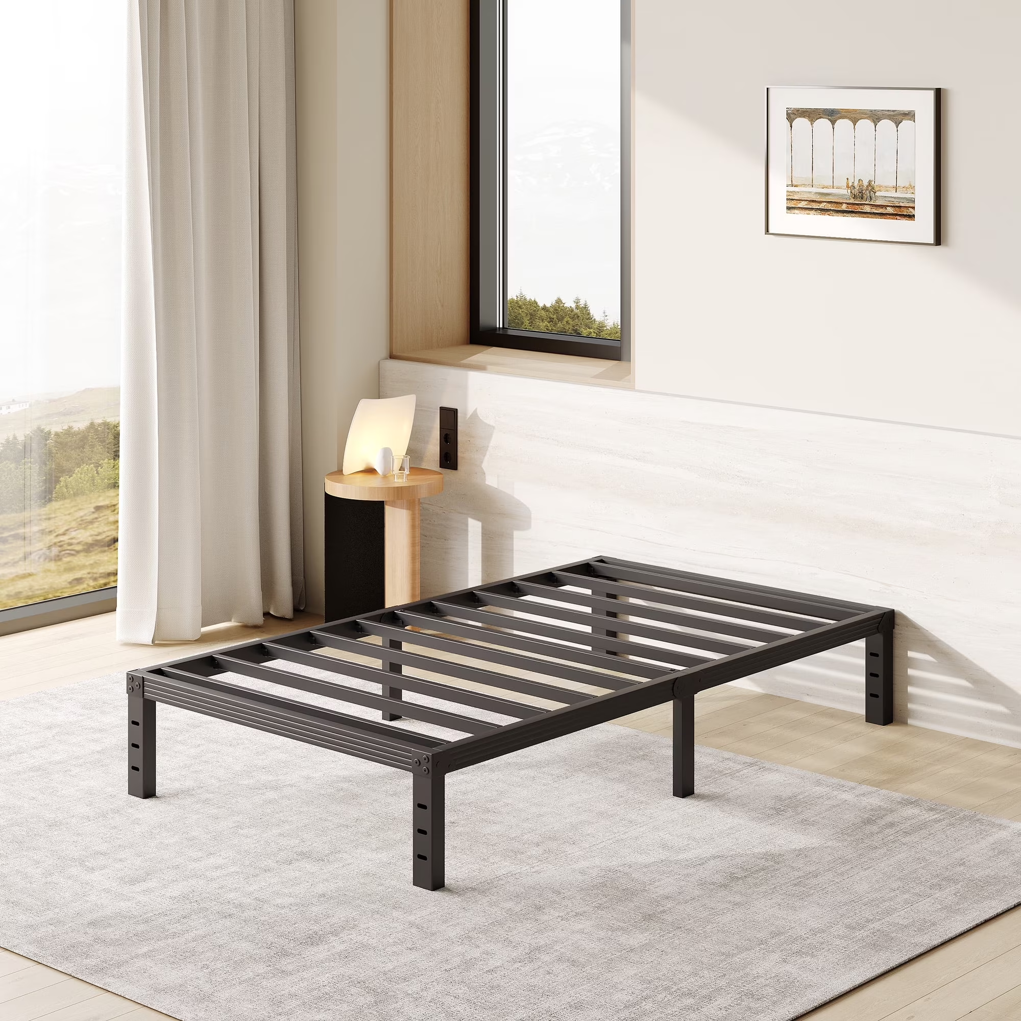FSCHOS 12 Inch Bed Frame, Heavy Duty Metal Platform, No Box Spring Needed, Easy Assembly, Black