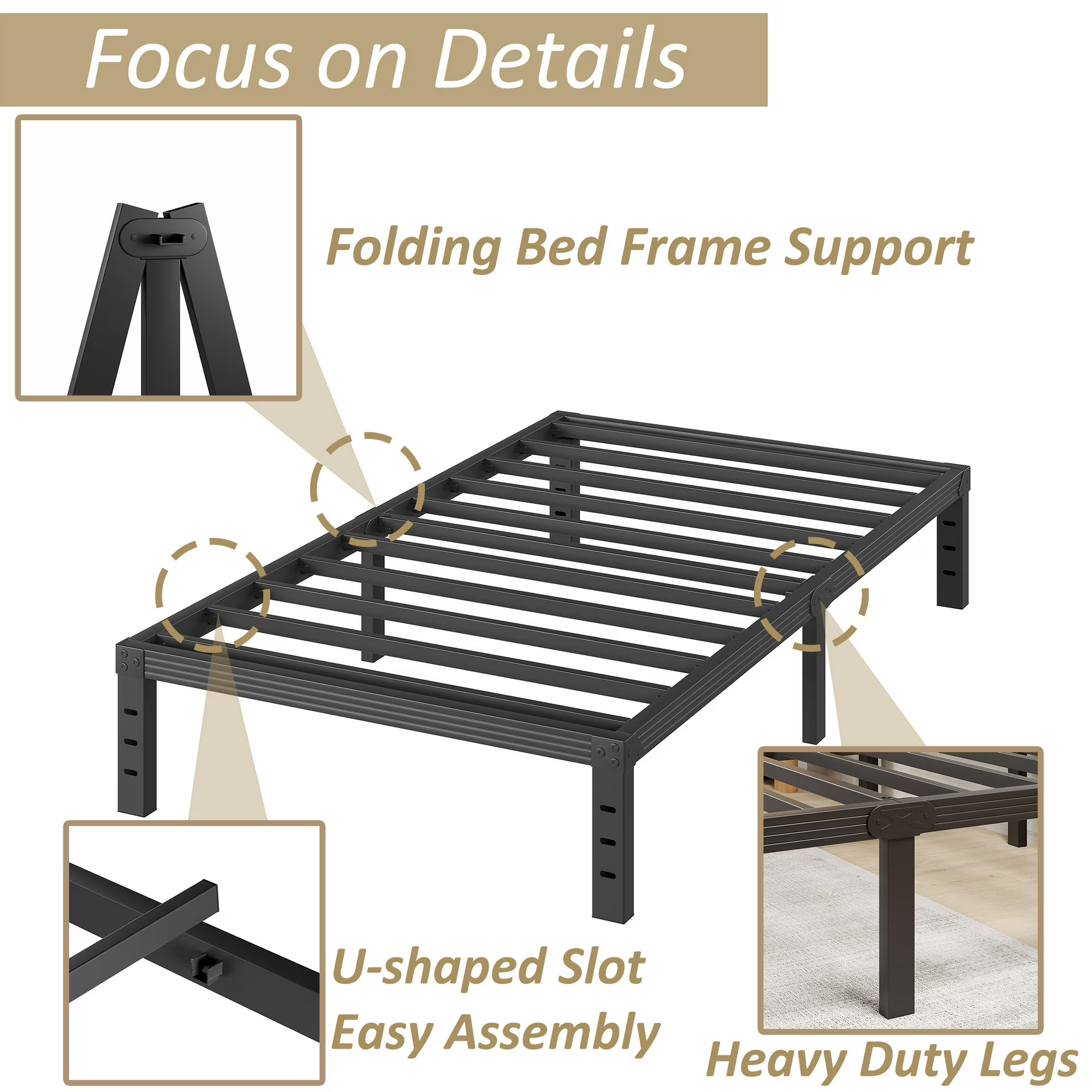 FSCHOS 12 Inch Bed Frame, Heavy Duty Metal Platform, No Box Spring Needed, Easy Assembly, Black