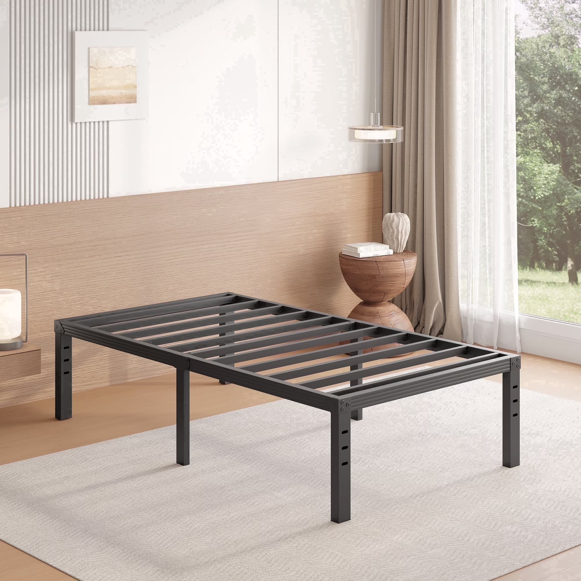 FSCHOS 18 inch Metal Bed Frame, Heavy Duty Metal Platform with Ample Storage Space, Sturdy Construction, No Box Spring Needed