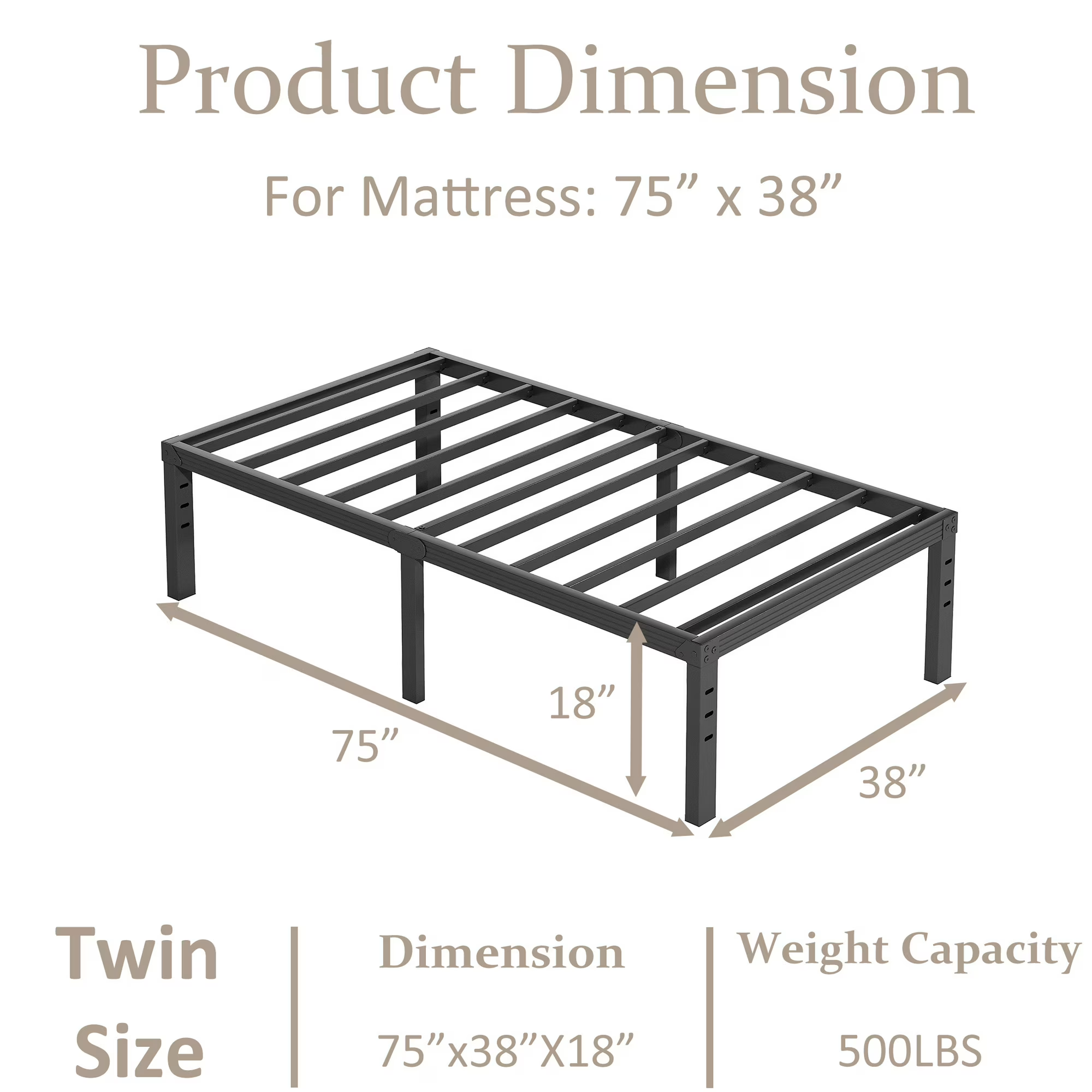 FSCHOS 18 inch Metal Bed Frame, Heavy Duty Metal Platform with Ample Storage Space, Sturdy Construction, No Box Spring Needed