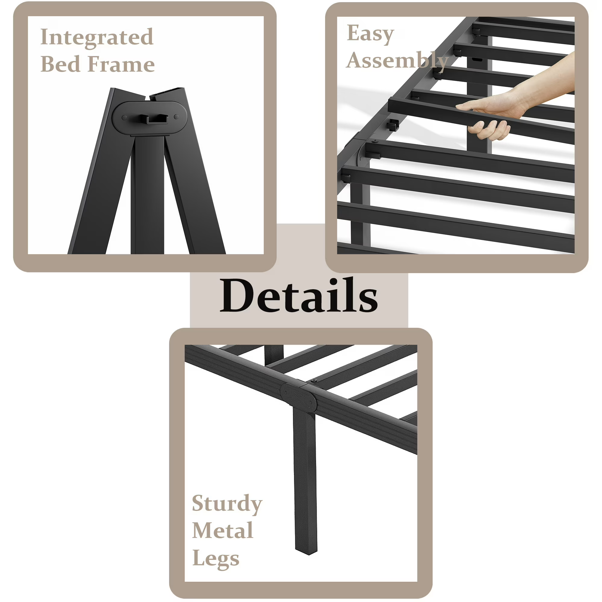 FSCHOS 18 inch Metal Bed Frame, Heavy Duty Metal Platform with Ample Storage Space, Sturdy Construction, No Box Spring Needed