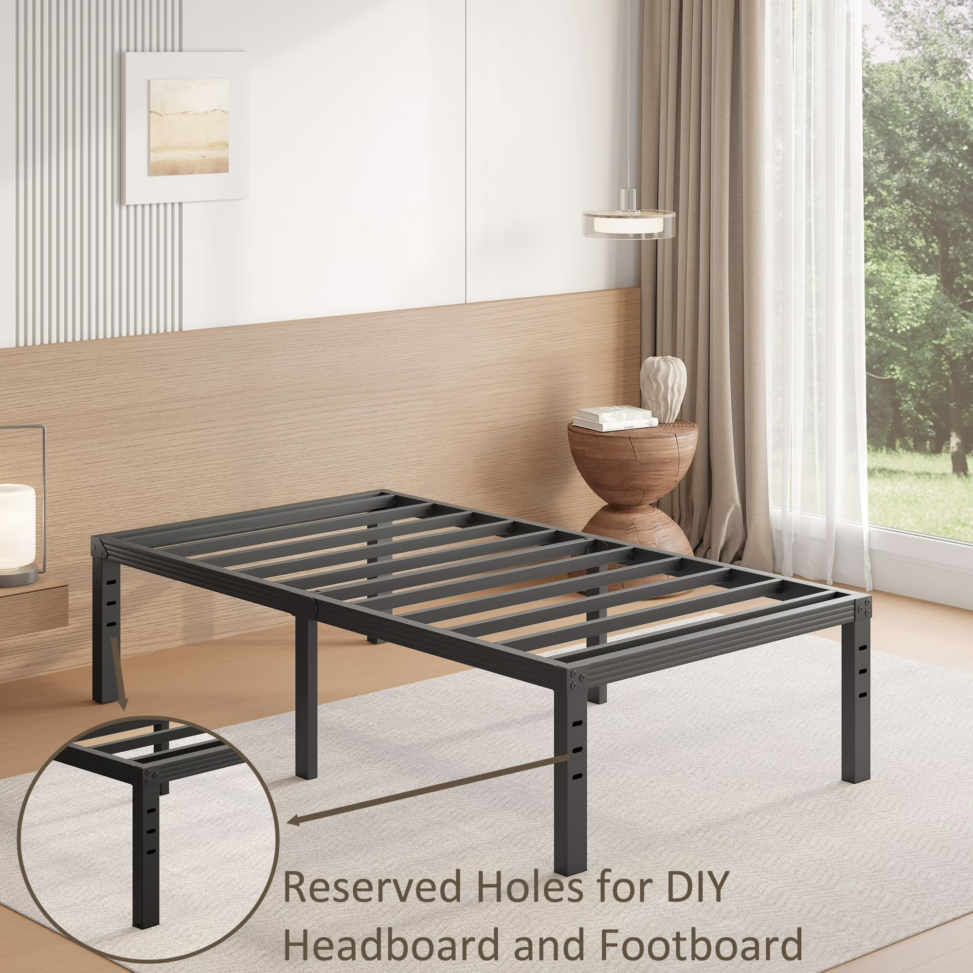 FSCHOS 18 inch Metal Bed Frame, Heavy Duty Metal Platform with Ample Storage Space, Sturdy Construction, No Box Spring Needed