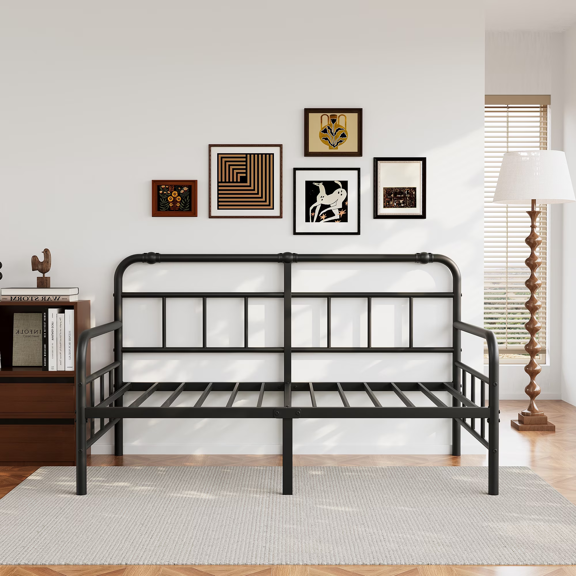 FSCHOS 14 inch Twin Size Metal Daybed Frame, Twin Sofa Daybed Frame for Living Room, Heavy Duty Slats Support