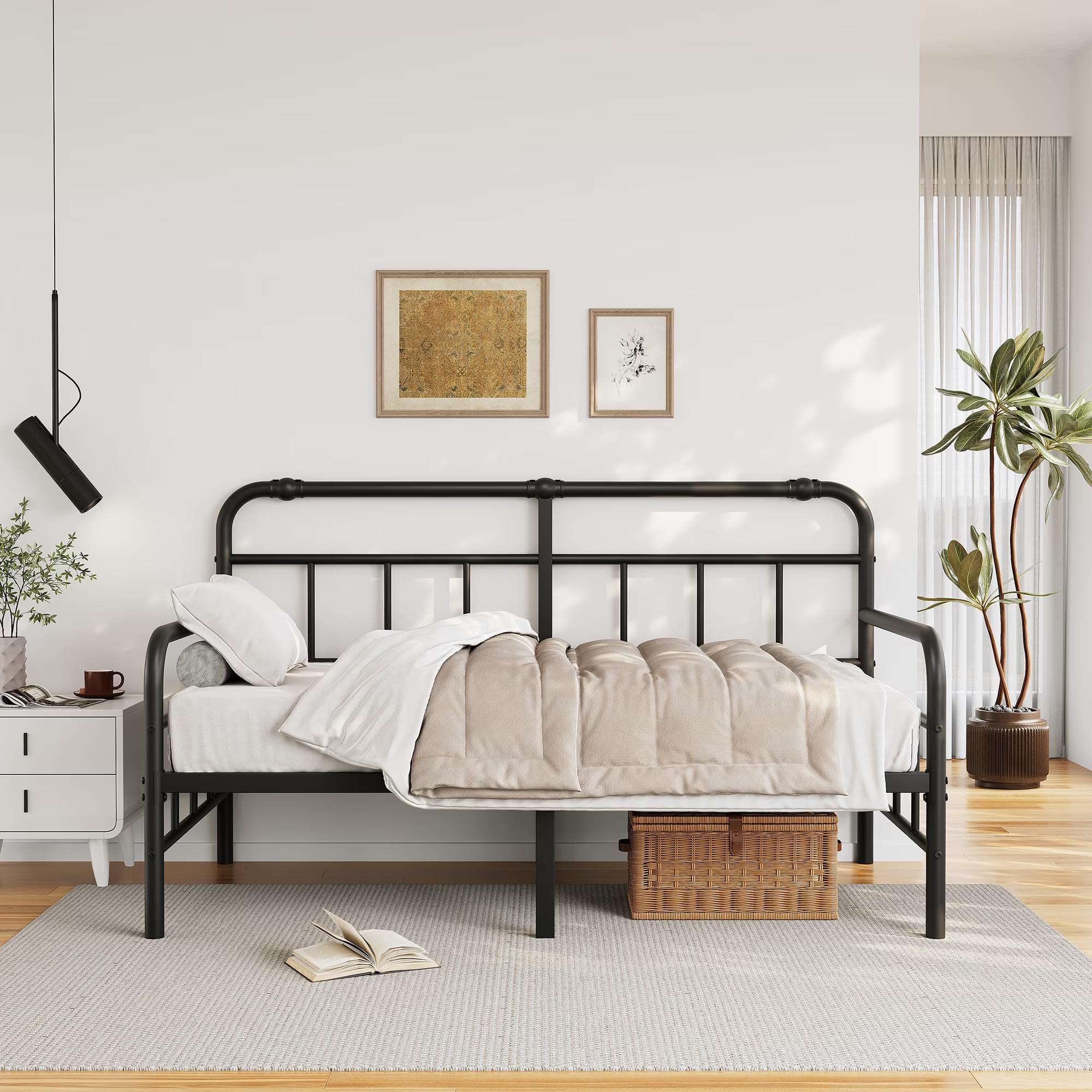 FSCHOS 14 inch Twin Size Metal Daybed Frame, Twin Sofa Daybed Frame for Living Room, Heavy Duty Slats Support