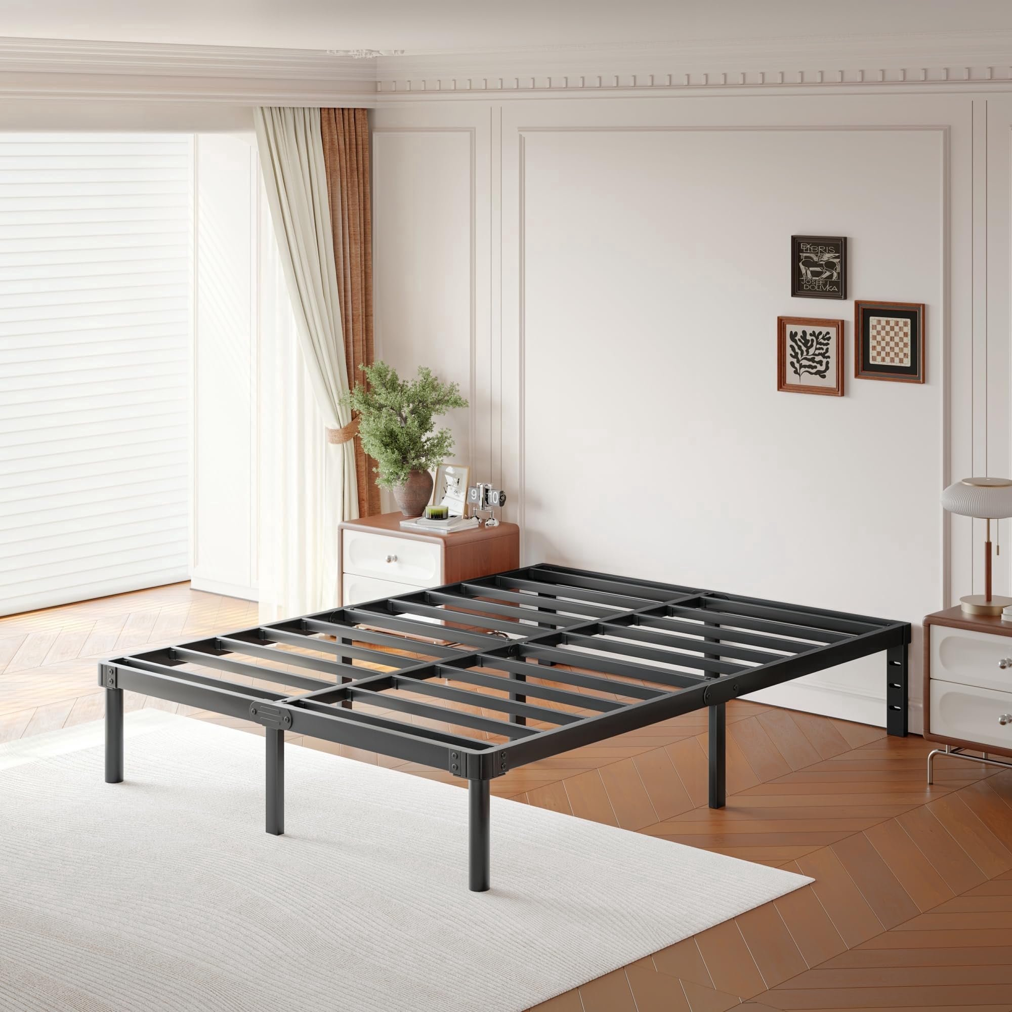 Bedsnus 14 inch King Size Solid Metal Bed Frame with Rounded Legs, Heavy Duty Metal Platform Easy Assembly, Extra UnderBed Storage, No Box Spring Needed, Black