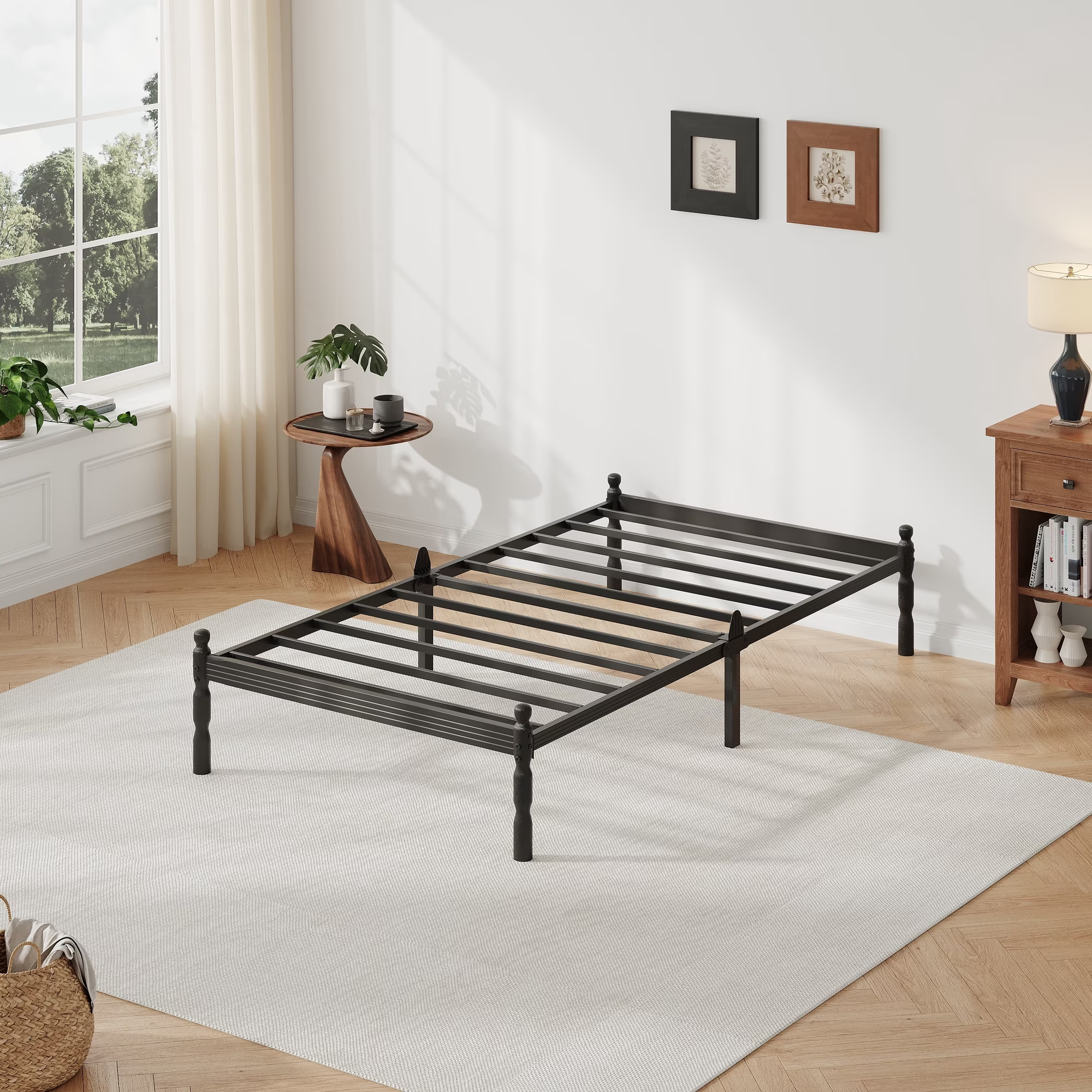 QFTIME 18" Metal Platform Bed Frame with Anti-Slip Stoppers, Heavy Duty Mattress Foundation