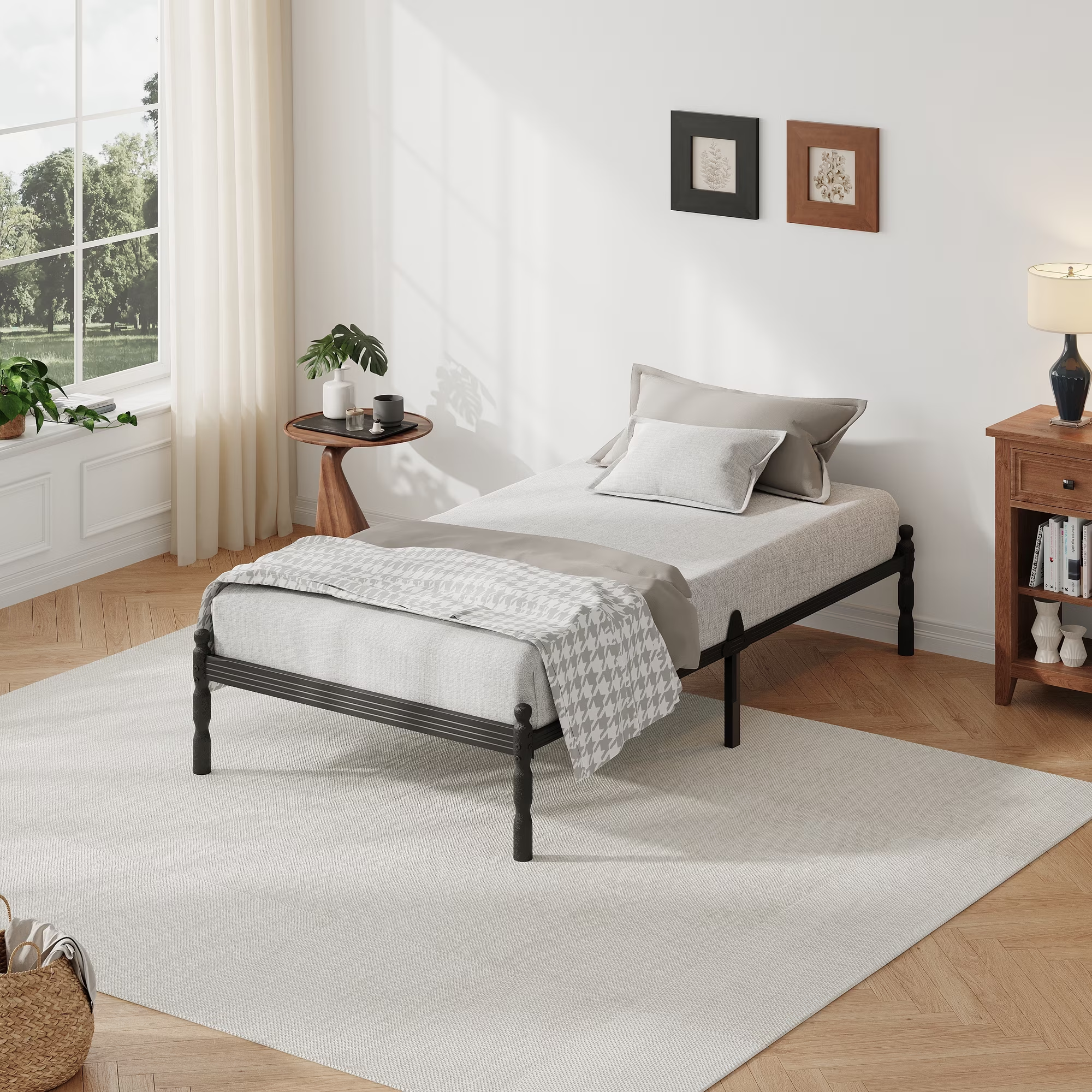 QFTIME 18" Metal Platform Bed Frame with Anti-Slip Stoppers, Heavy Duty Mattress Foundation
