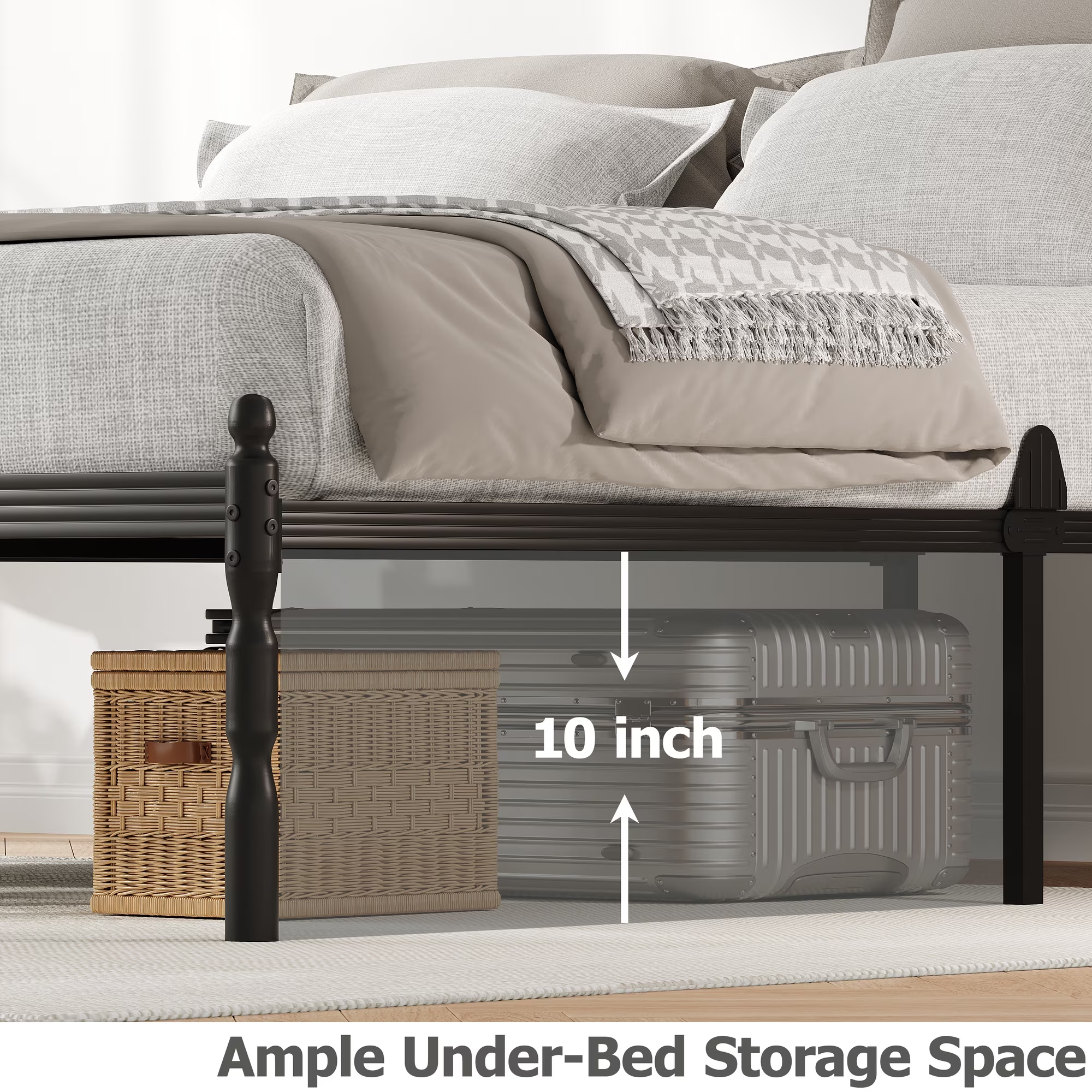 QFTIME 12" Metal Platform Bed Frame with Anti-Slip Stoppers, Heavy Duty Mattress Foundation