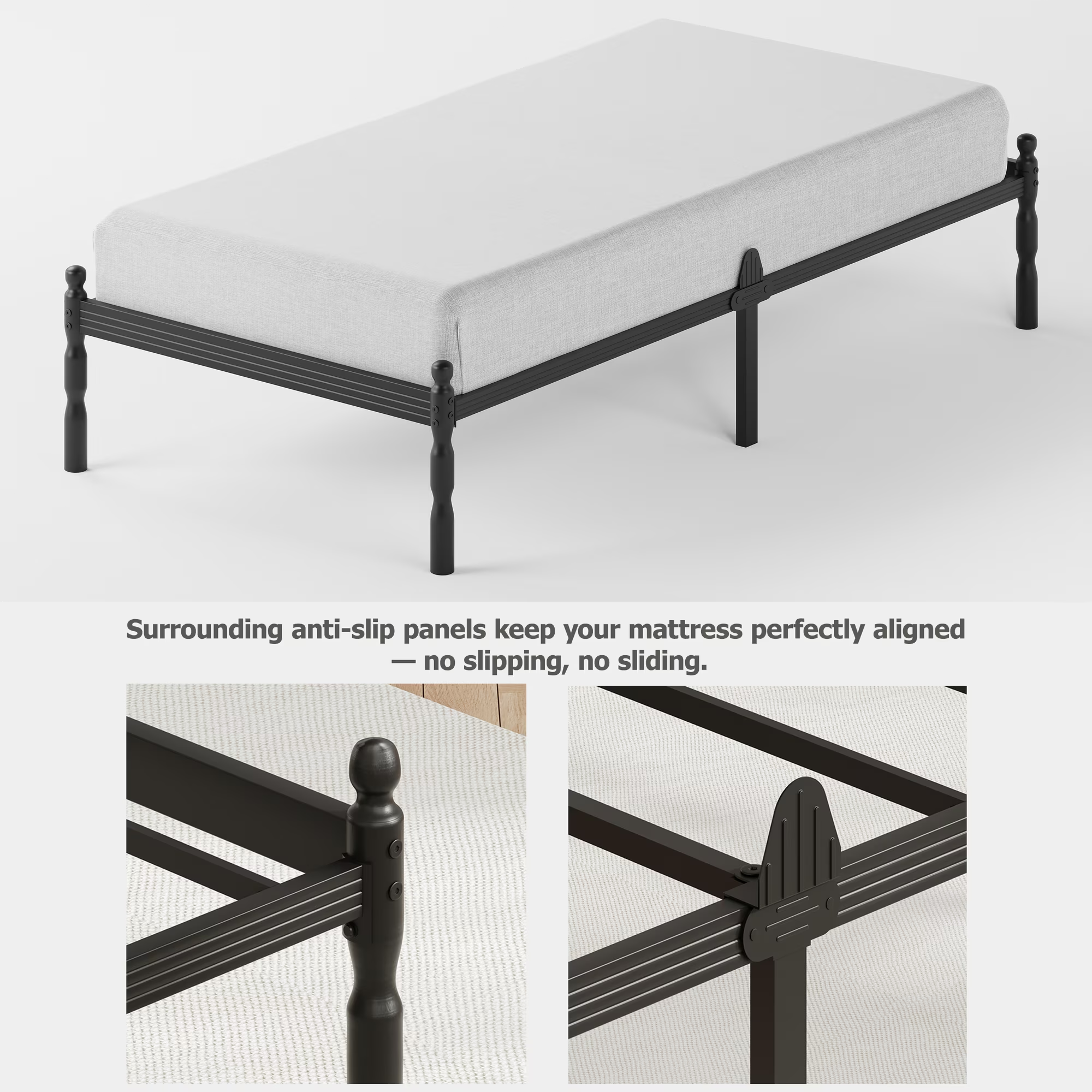 QFTIME 18" Metal Platform Bed Frame with Anti-Slip Stoppers, Heavy Duty Mattress Foundation