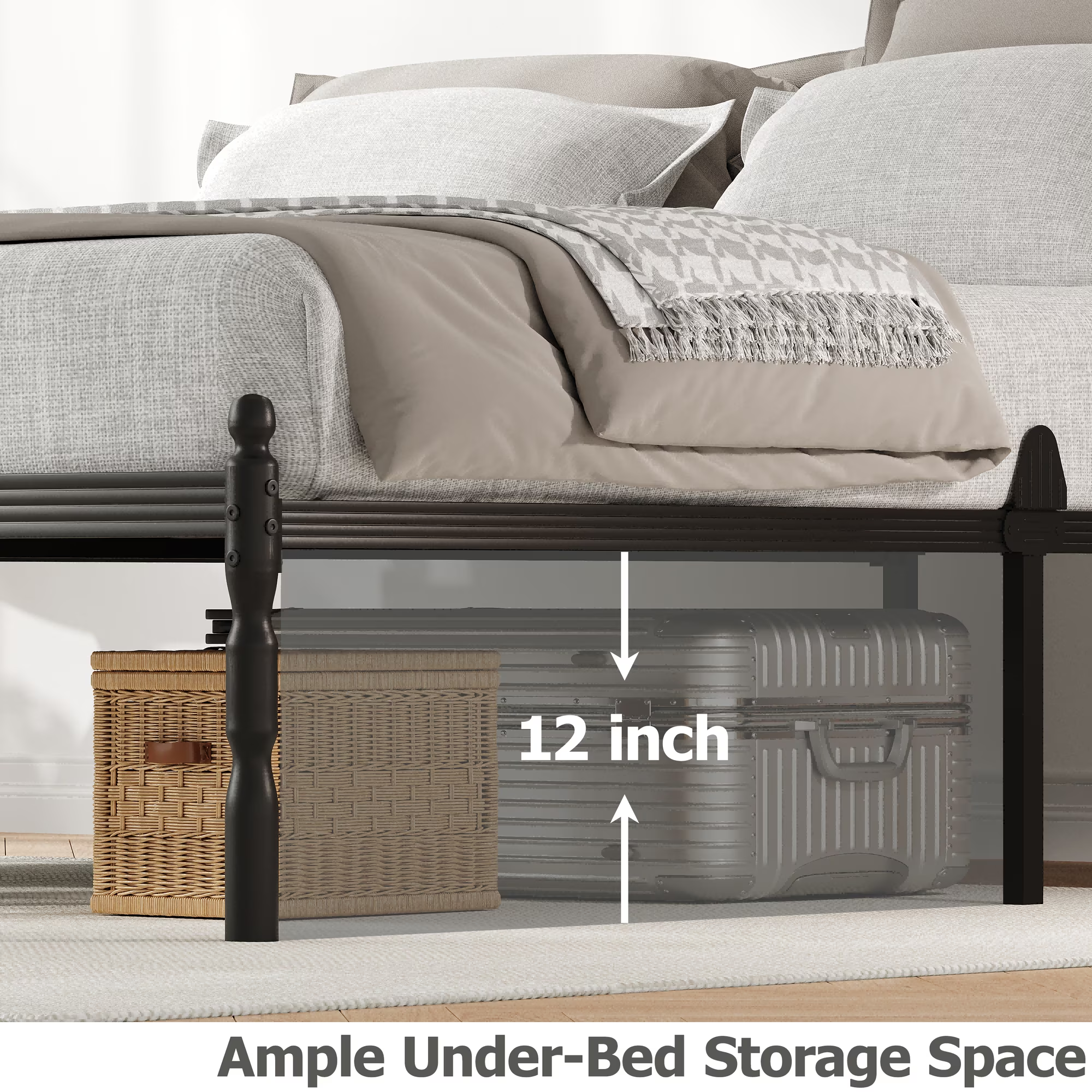 QFTIME 14" Metal Bed Frame with Mattress Non-Slip Stoppers, No Box Spring Needed