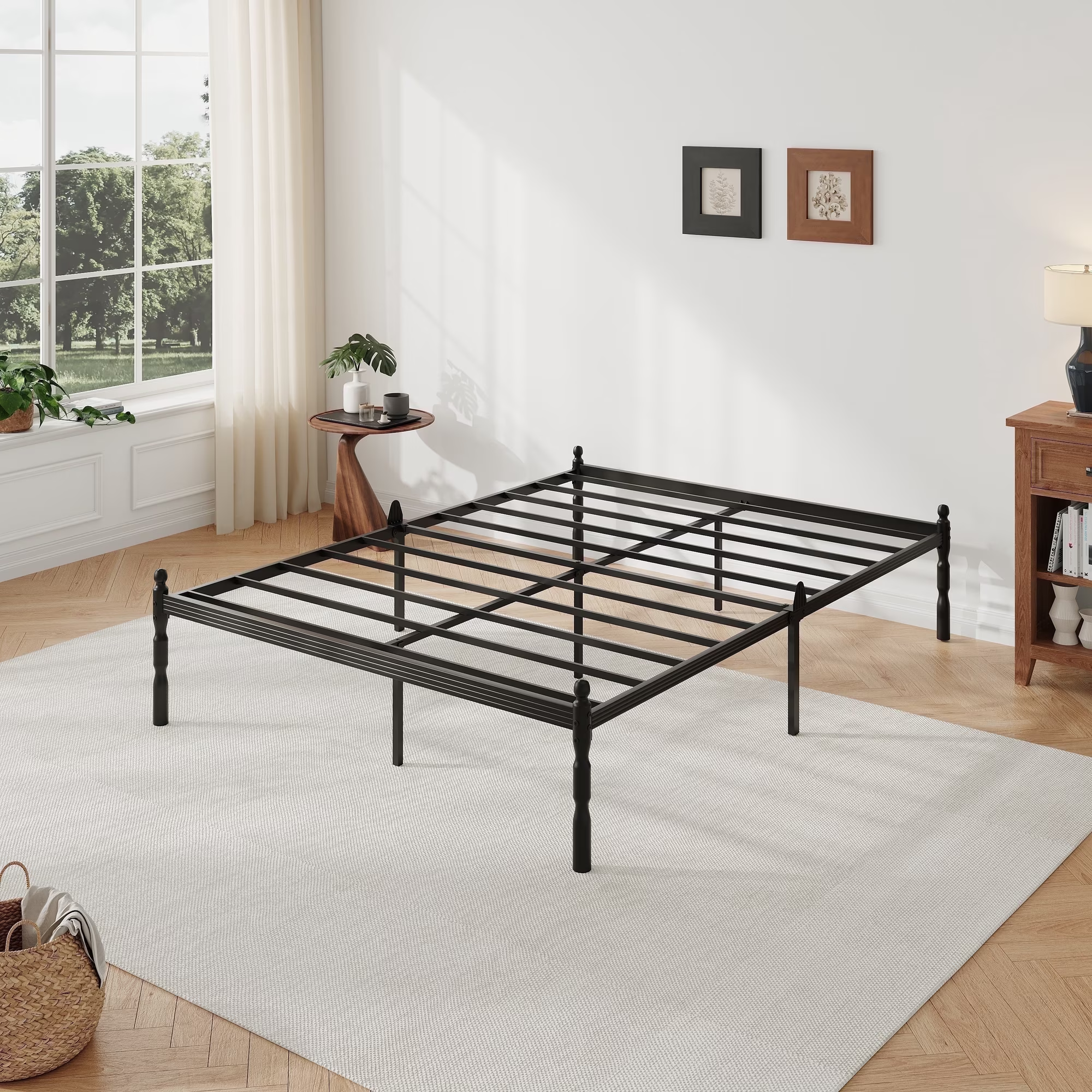 QFTIME 18" Metal Platform Bed Frame with Anti-Slip Stoppers, Heavy Duty Mattress Foundation