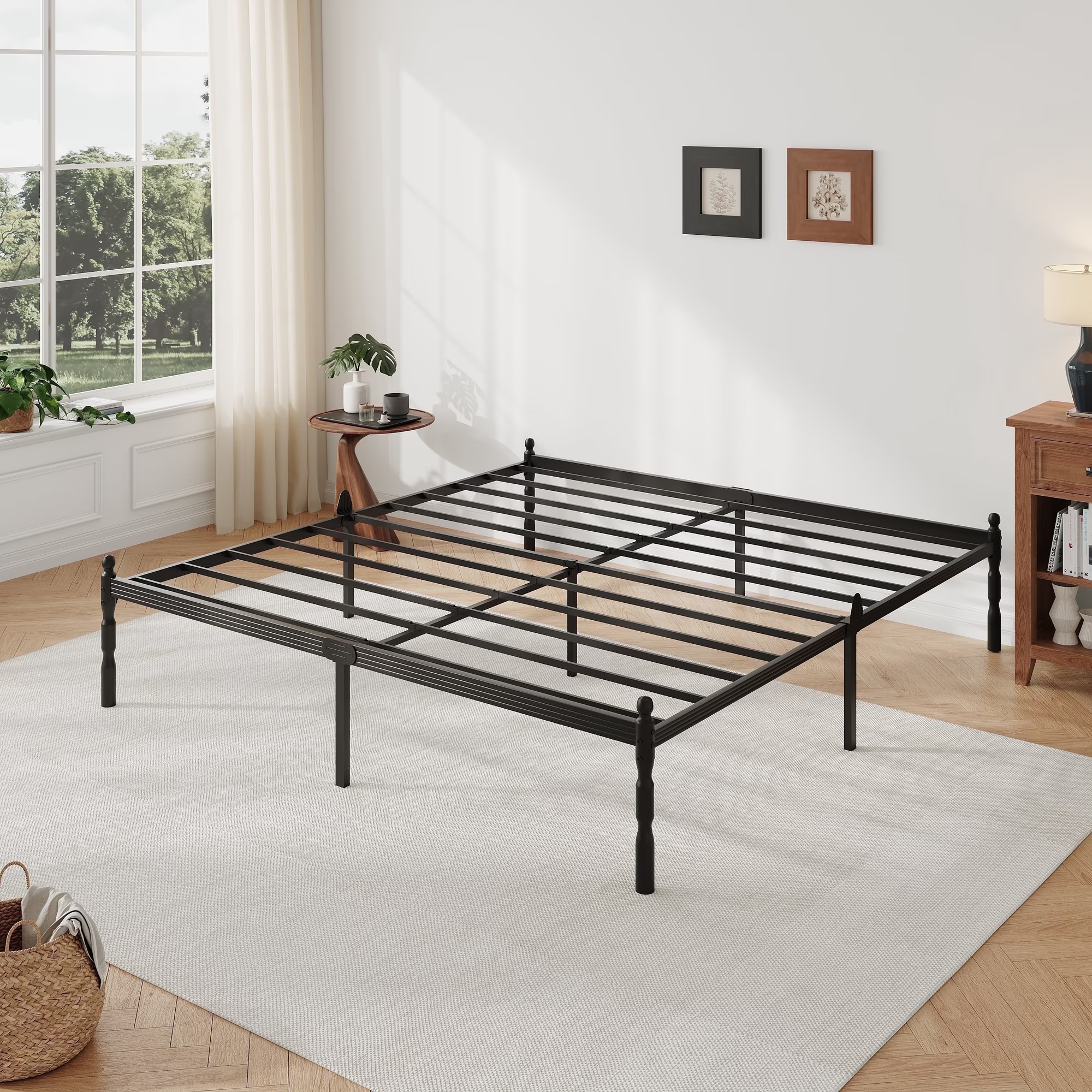 QFTIME 18" Metal Platform Bed Frame with Anti-Slip Stoppers, Heavy Duty Mattress Foundation
