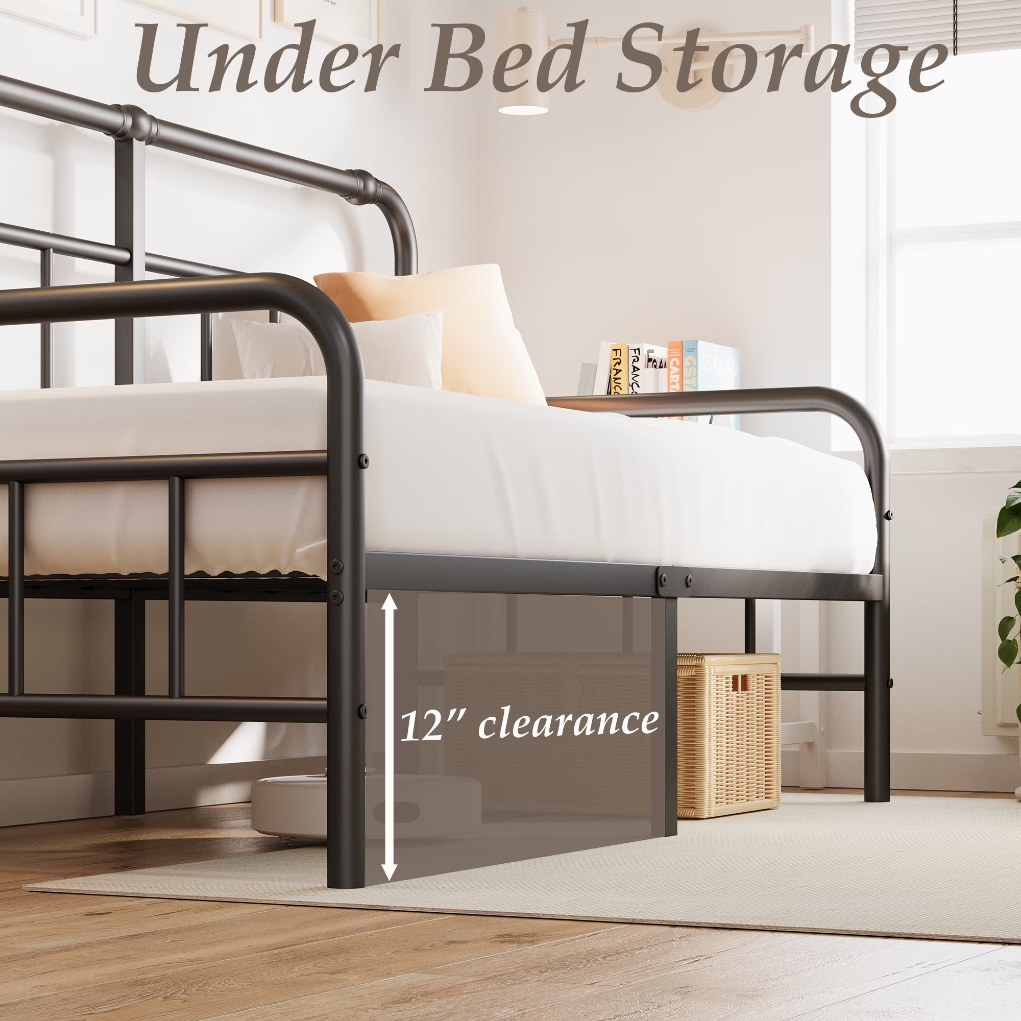 QFTIME 14 inch Twin Size Metal Daybed Frame, Metal Slats Support, Twin Sofa Bed Daybed Frame for Living Room