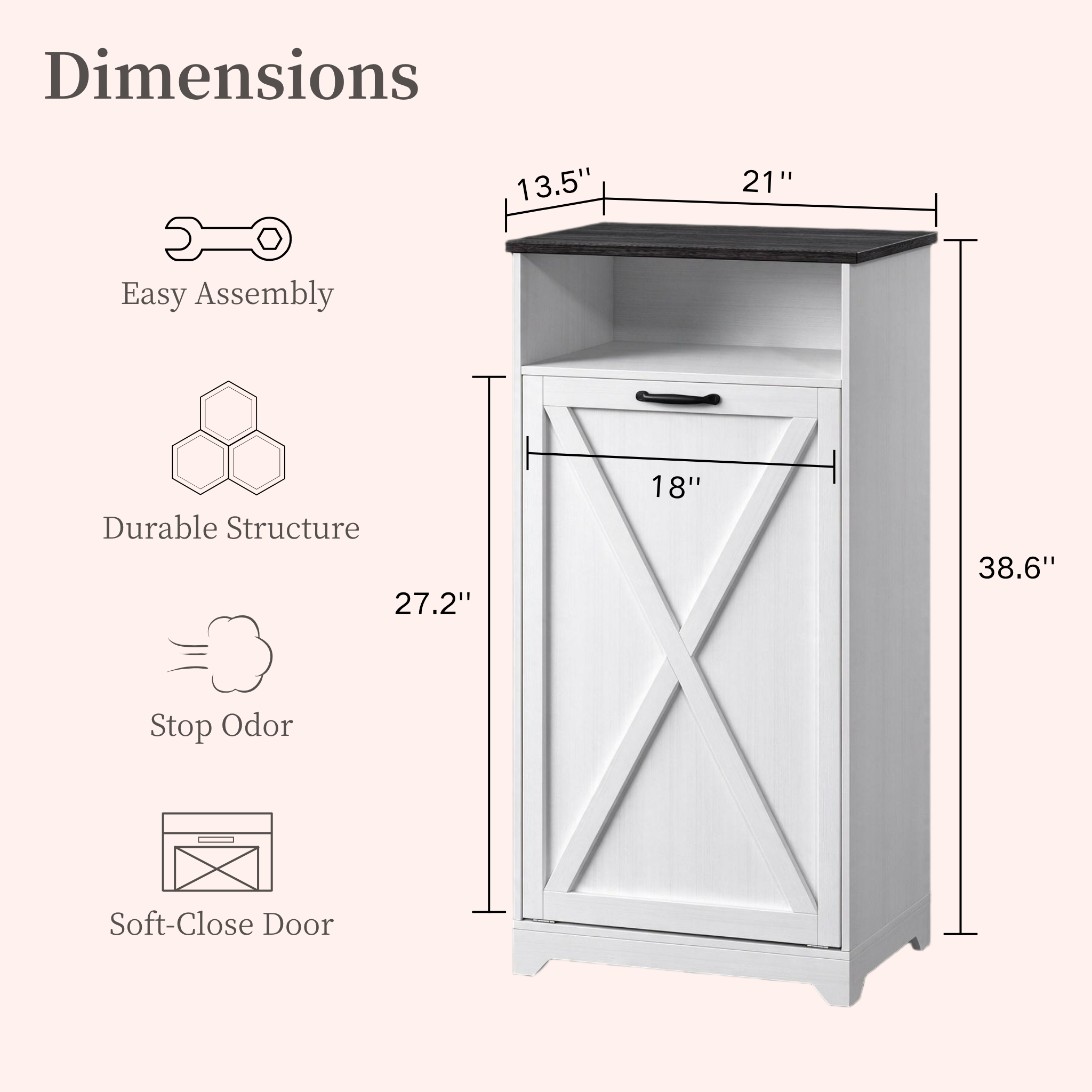 Bedsnus 13 Gallon Tilt Out Trash Cabinet, Pet Proof Garbage Recycling Cabinet for Kitchen, Wooden Cabinet For Kitchen, Living Room, Bathroom, White