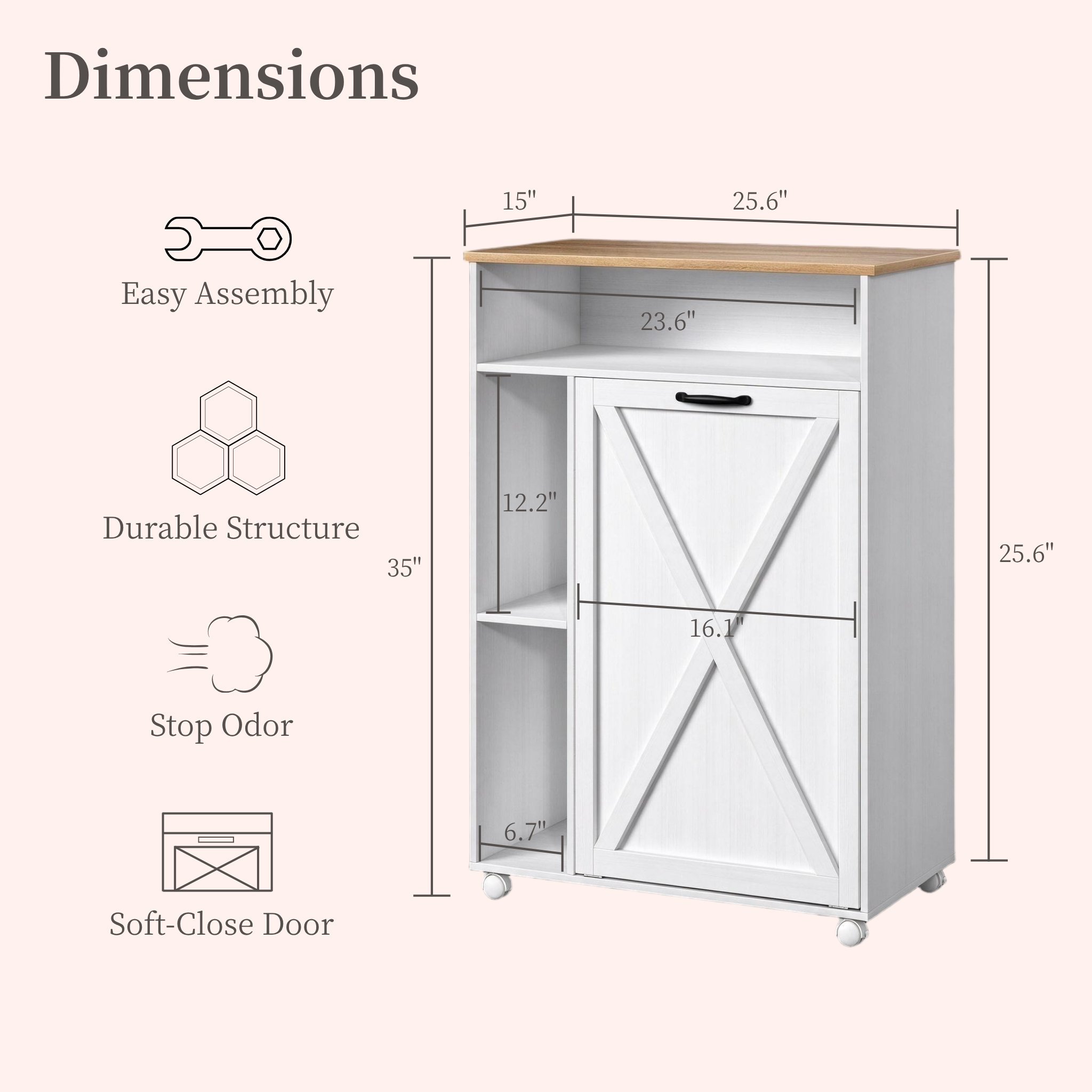 Bedsnus 13 Gallon Tilt Out Trash Cabinet, Pet Proof Garbage Recycling Cabinet for Kitchen, Wooden Cabinet with Wheels For Kitchen, Living Room, Bathroom, White