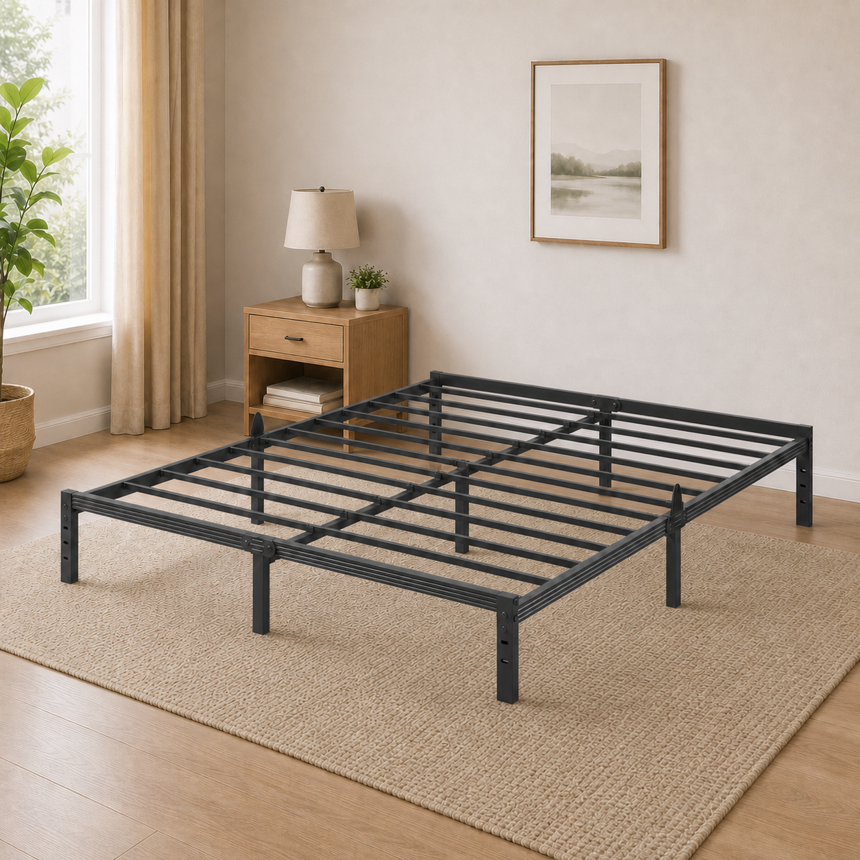 Bedsnus Bed Frame, Heavy Duty Metal Platform Bed Frame with Mattress Retainer Brackets, No Box Spring Needed, Black