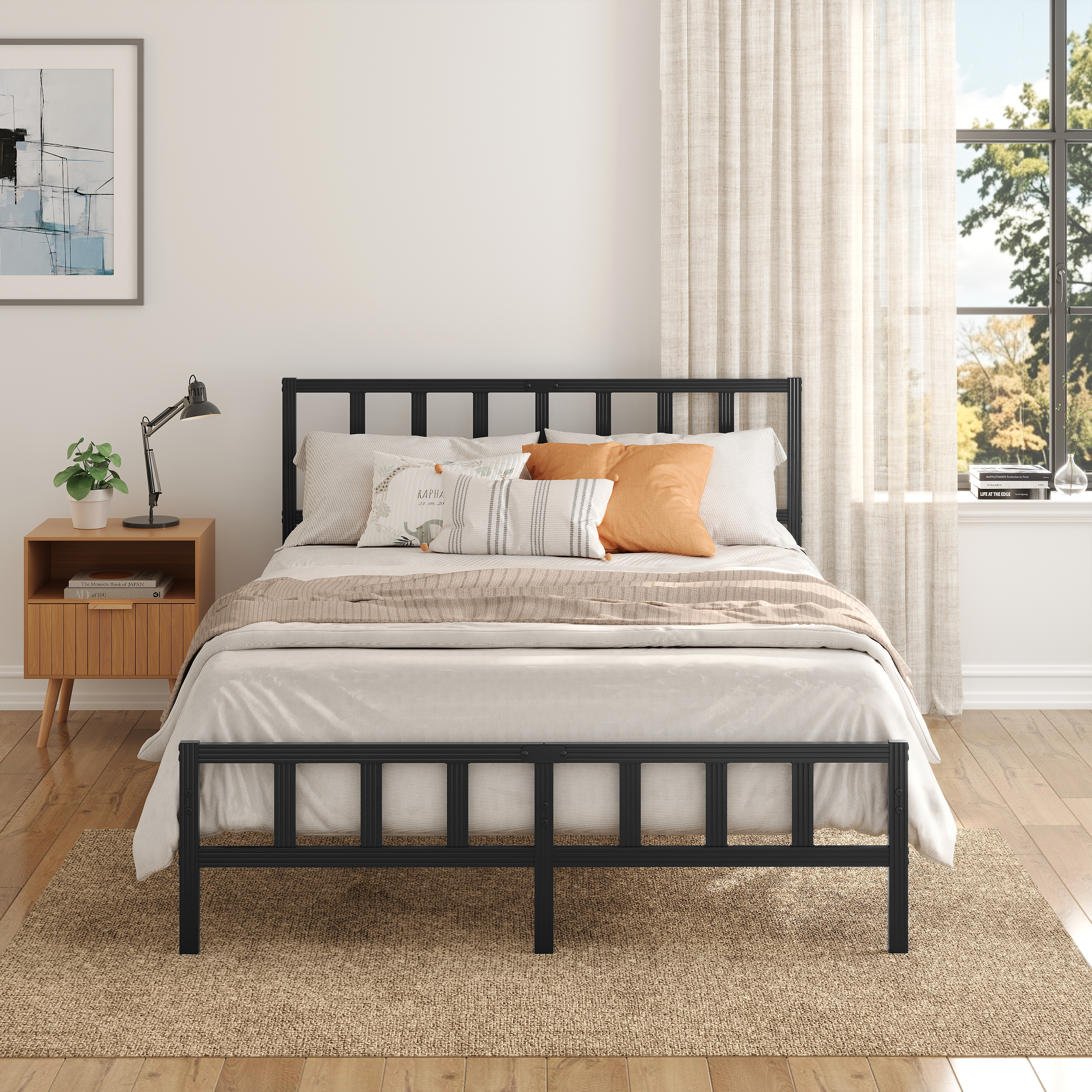 Bedsnus 14 inch Solid Metal Bed Frame with Headboard and Footboard, Heavy Duty Metal Platform No Box Spring Needed, Easy Assembly, Black
